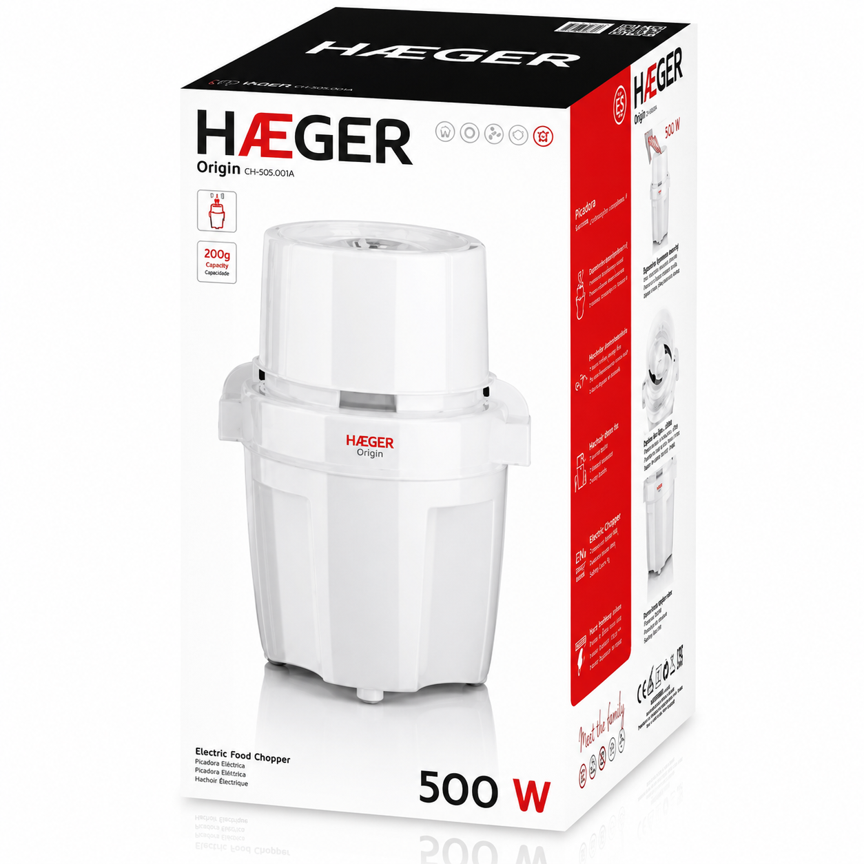 Tocator de legume electric HAEGER ORIGIN, Capacitate 200g, Putere 500W, Lama inox detasabila, Piese lavabile la masina de spalat vase, Alb [3]