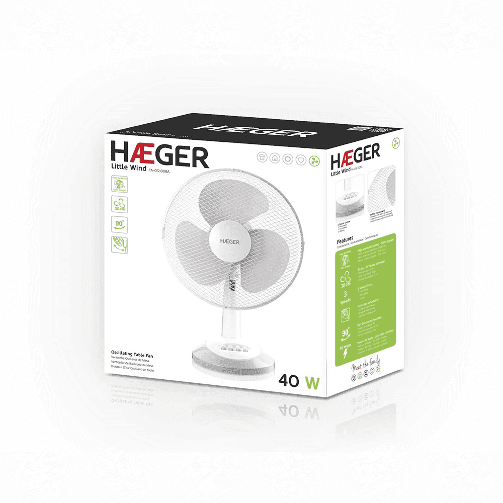 Ventilator de masa HAEGER LITTLE WIND, Diametru 30 cm, Putere 40 W, 3 viteze, Oscilatie 90 grade, Functionare silentioasa [1]