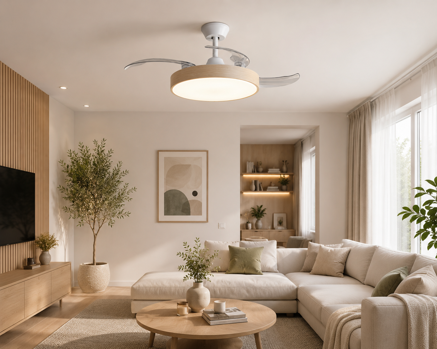 Ventilator de tavan cu iluminare LED HAEGER BRIGHT WOOD, Diametru 107 cm,Telecomanda, 6 viteze, Timer, 24 W, Silentios, Rotatie reversibila iarna/vara, Lemn [1]
