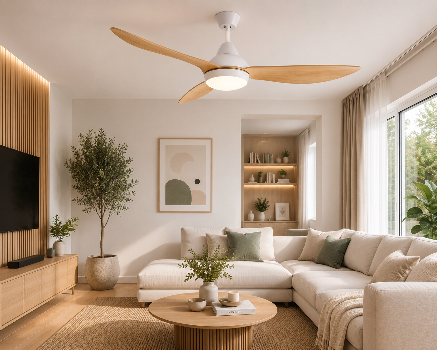 Ventilator de tavan cu iluminare LED HAEGER NATURE LIGHT, Diametru 117 cm, Telecomanda, 6 viteze, Timer, 68 W, Silentios, Rotatie reversibila iarna/vara, Lemn natur [1]