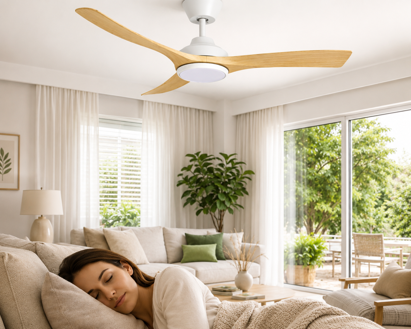 Ventilator de tavan cu iluminare LED HAEGER NATURE LIGHT PLUS, Diametru 142 cm, Telecomanda, 6 viteze, Timer, 68 W, Silentios, Rotatie reversibila iarna/vara, Lemn [2]