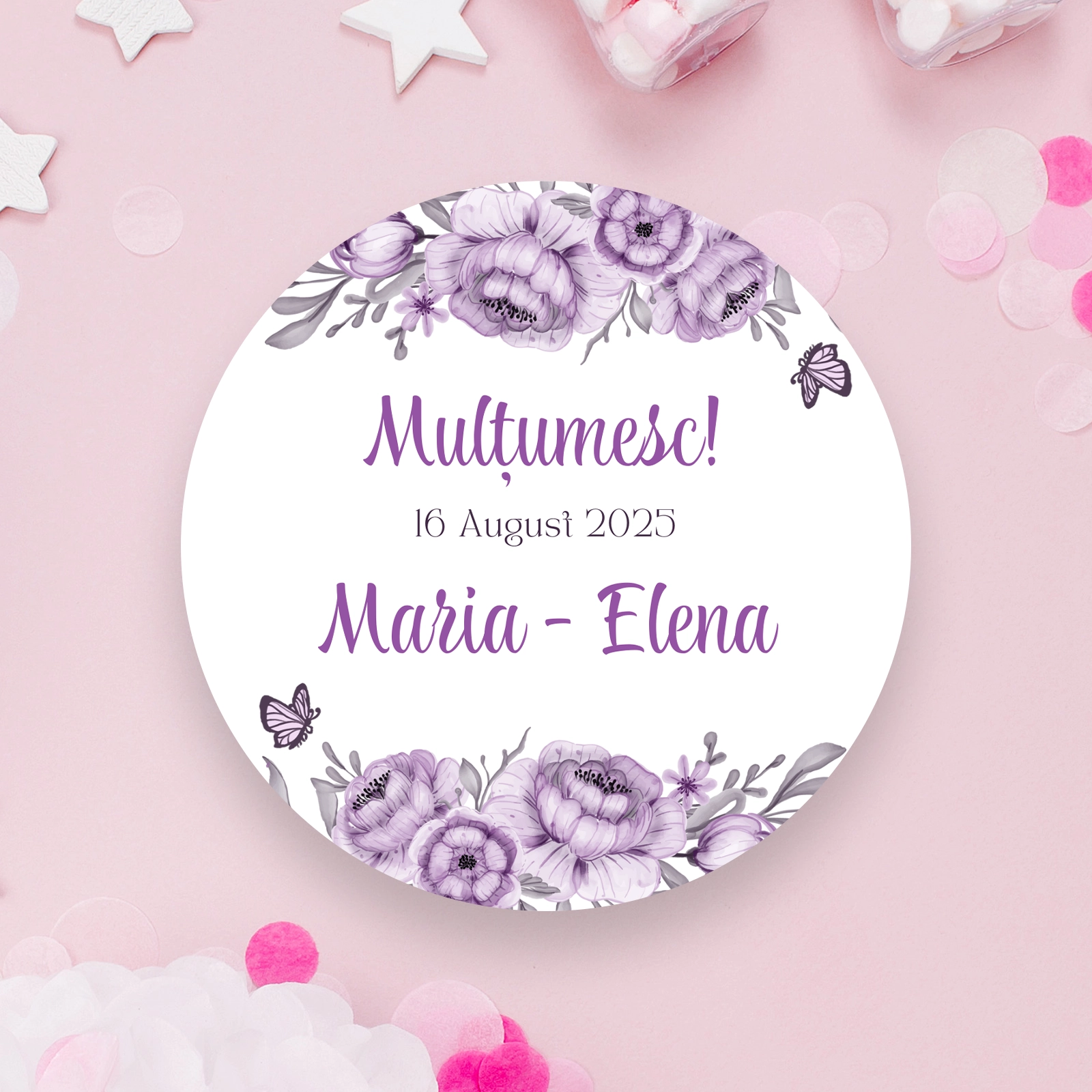 Etichete botez model floral mov [1]