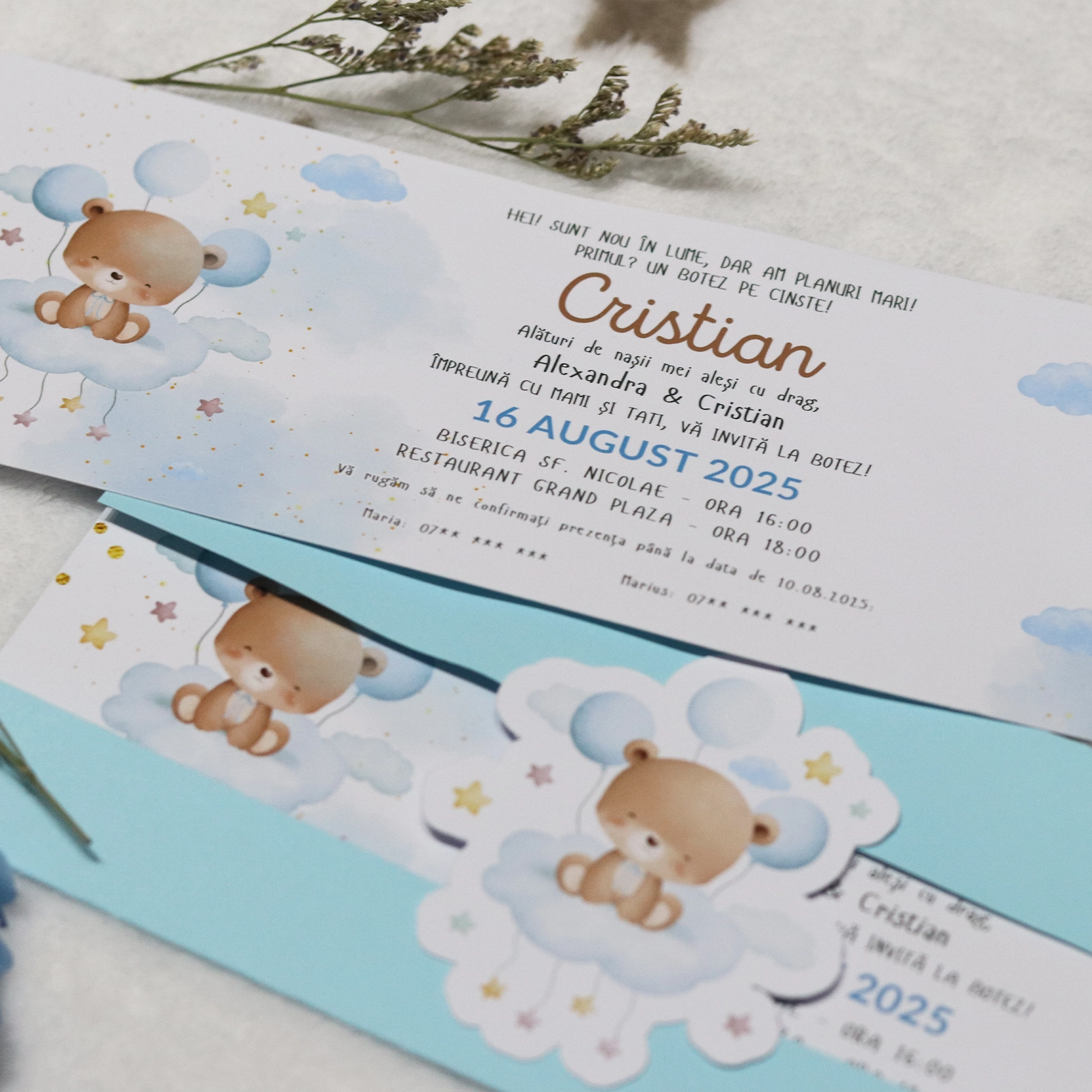 Invitație botez albastră cu ursuleț [5]
