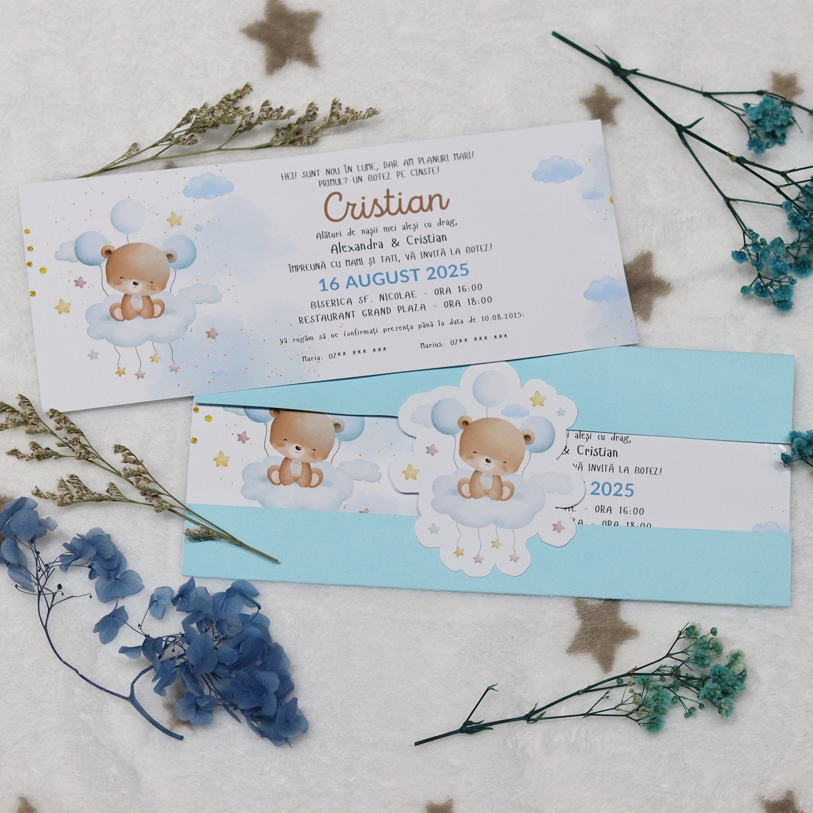 Invitație botez albastră cu ursuleț [1]