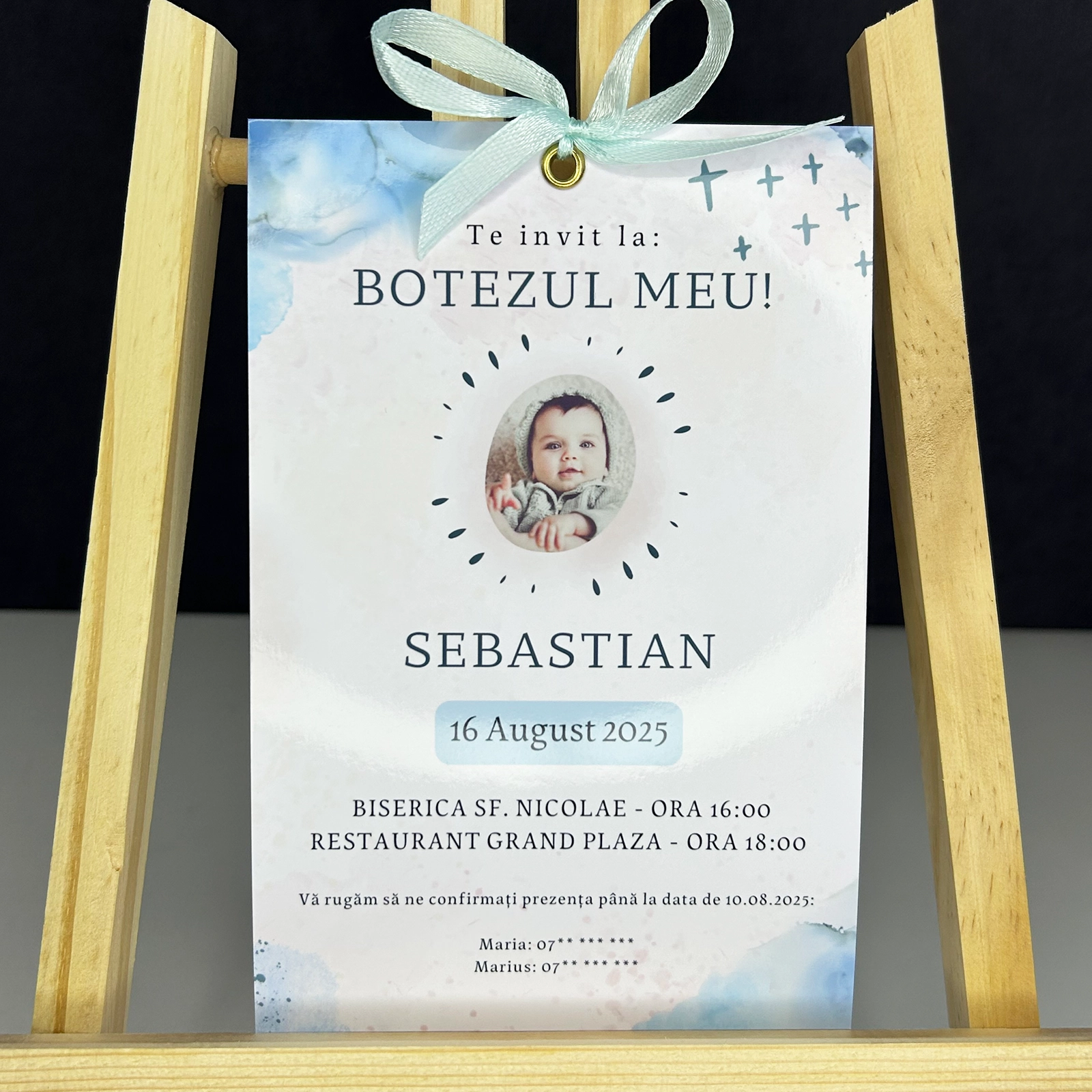 Invitație botez cu poză și plic albastru [4]
