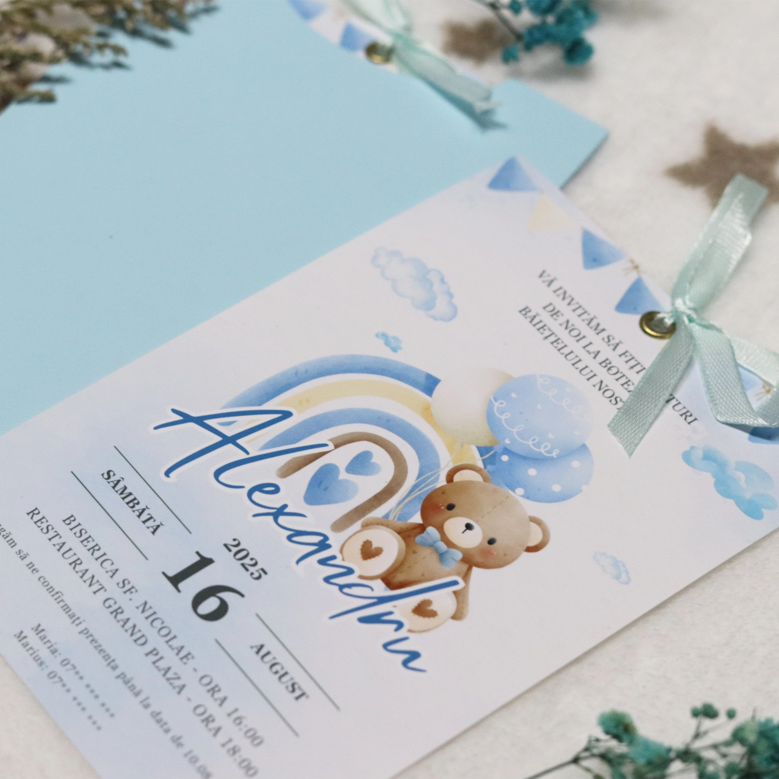 Invitație botez cu ursuleț și plic [3]