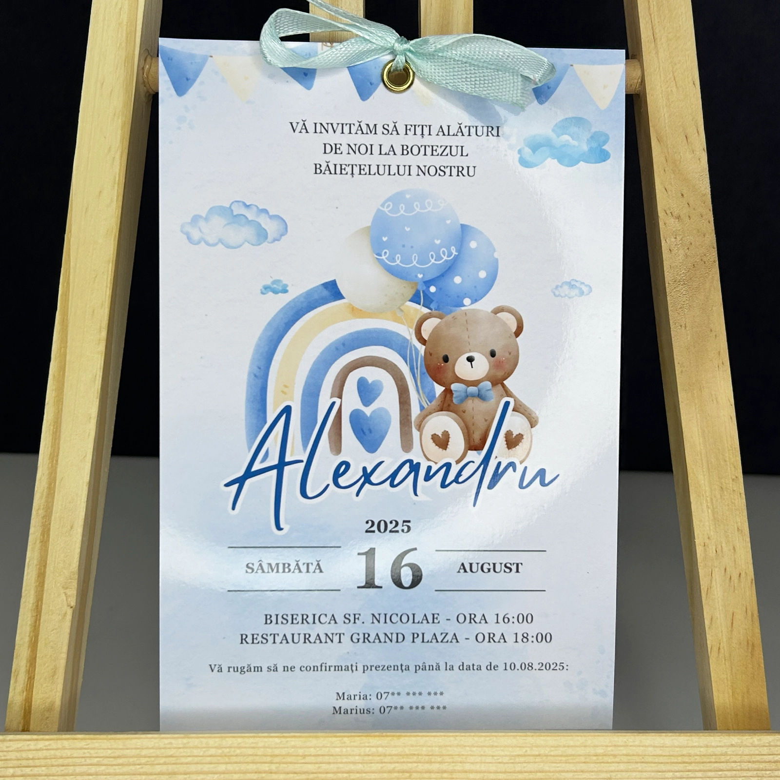 Invitație botez cu ursuleț și plic [4]