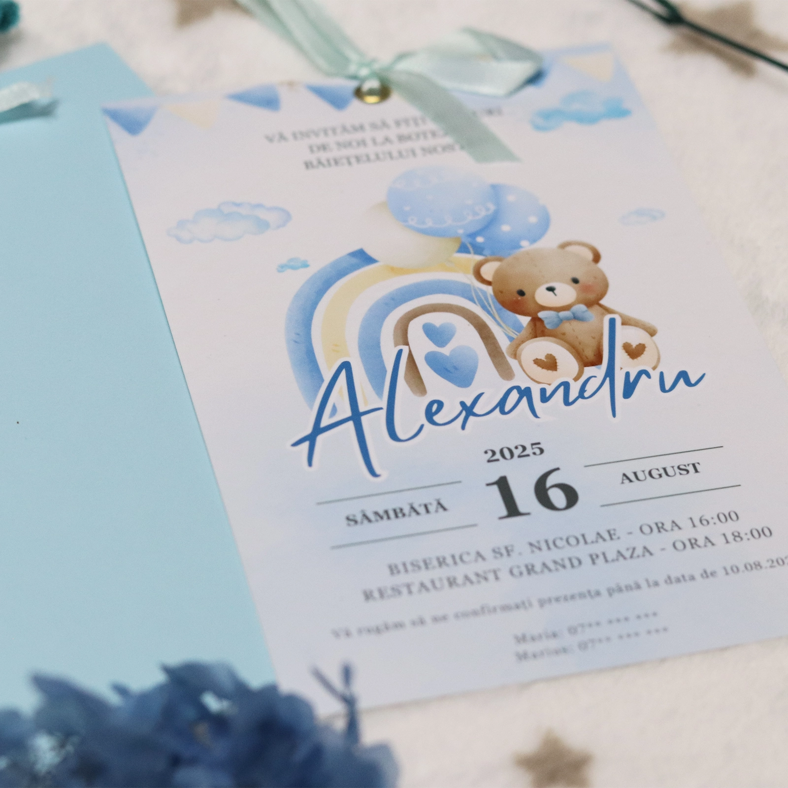 Invitație botez cu ursuleț și plic [5]