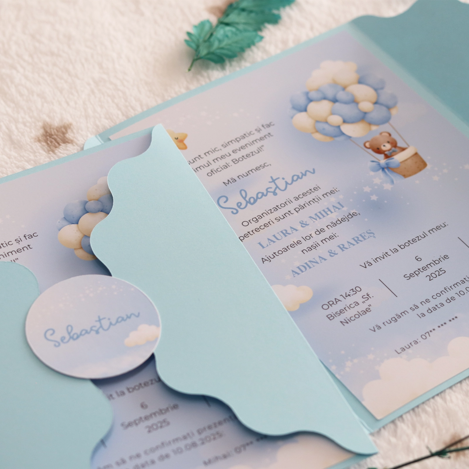 Invitație botez cu ursuleț și plic albastru [2]