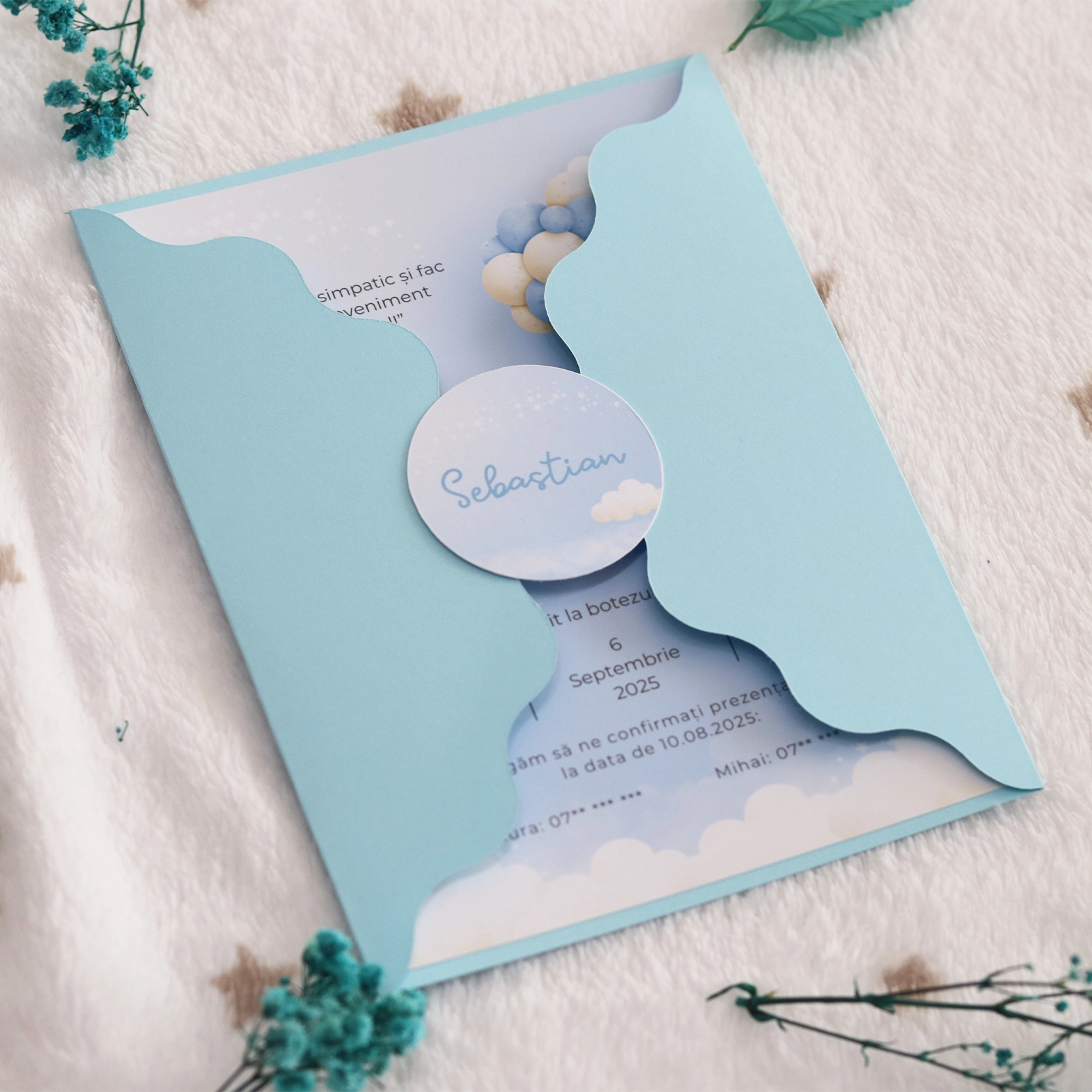 Invitație botez cu ursuleț și plic albastru [3]