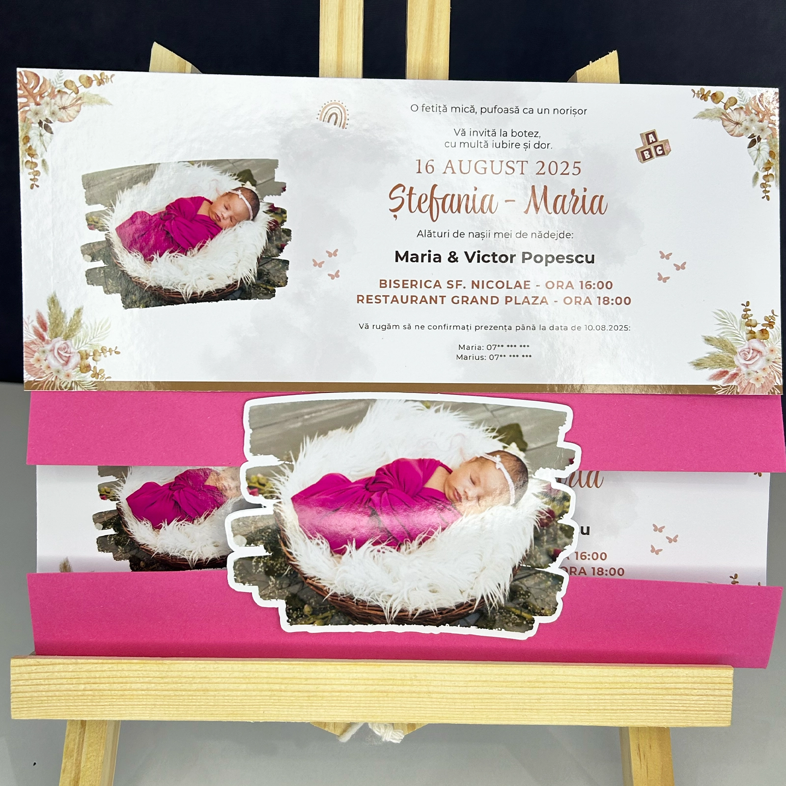 Invitație botez, model floral cu poză [4]