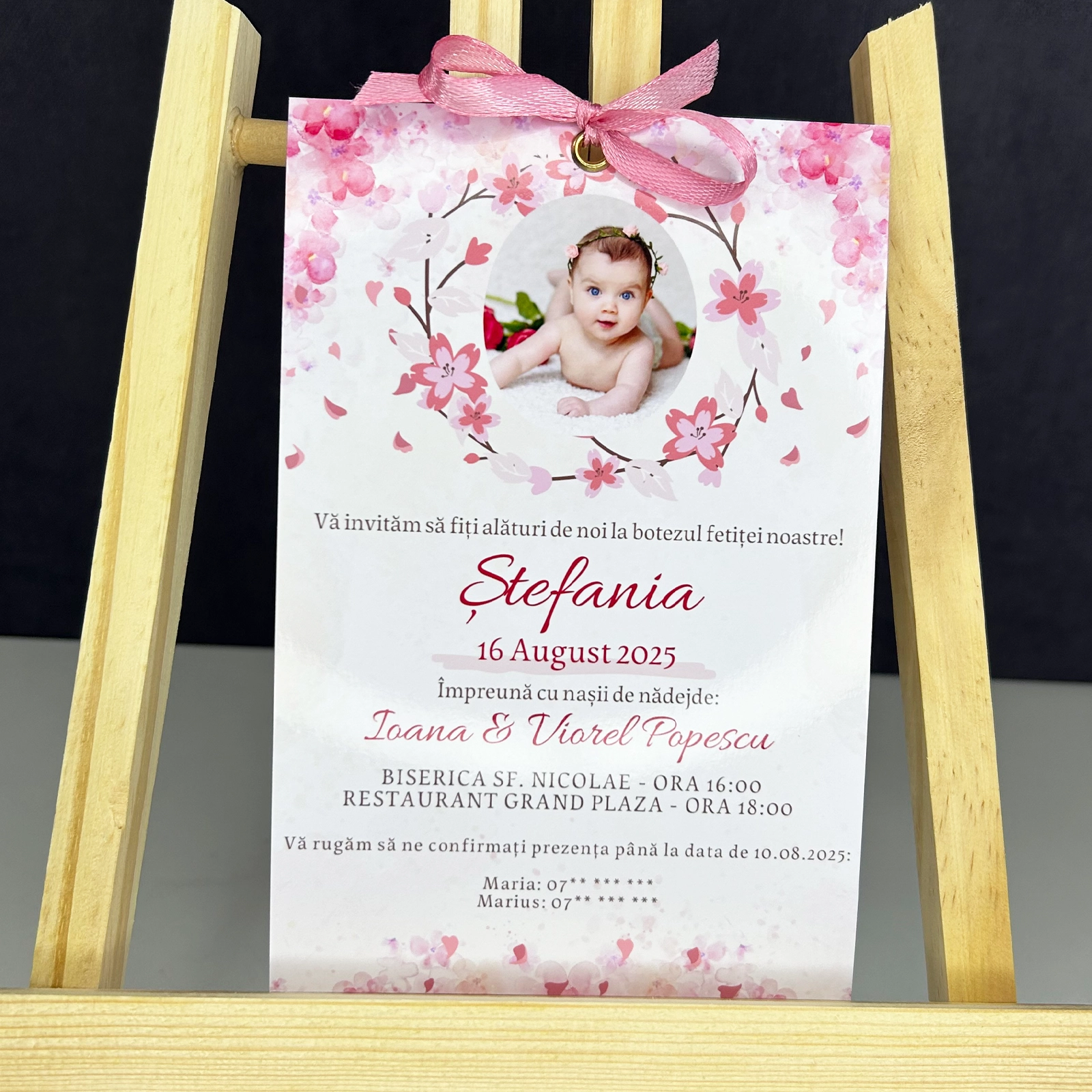 Invitație botez roz cu poză și plic [4]