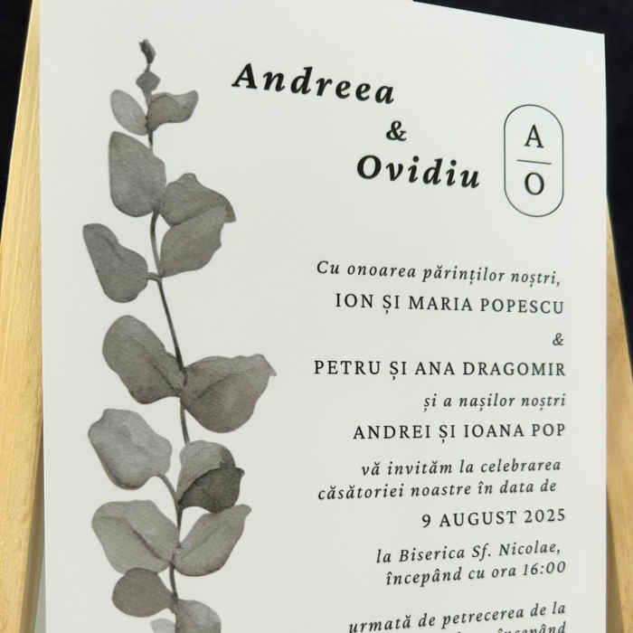 Invitație de nuntă cu motiv floral și inițiale [3]