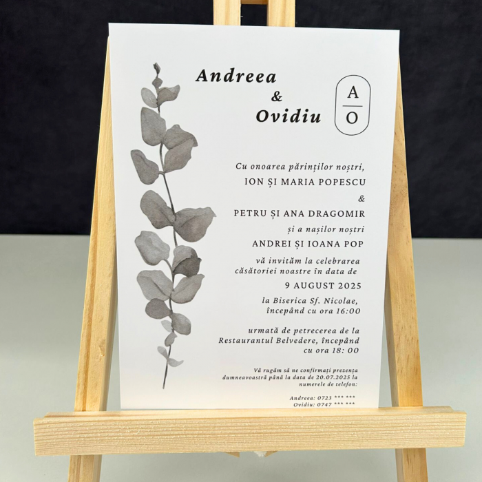 Invitație de nuntă cu motiv floral și inițiale [2]