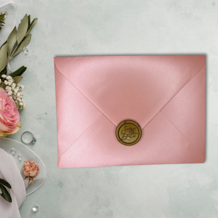 Invitație de nuntă, design floral vintage cu plic roz sidef [4]
