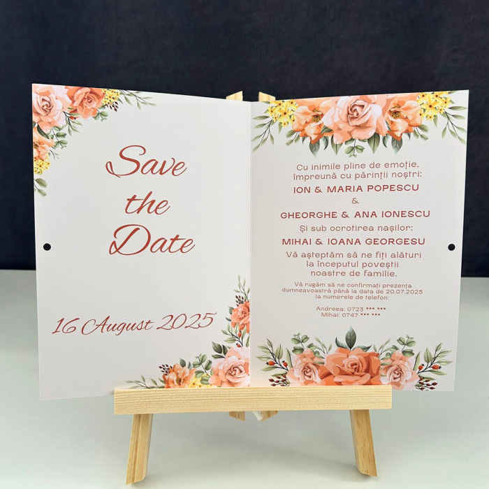 Invitație de nuntă pliabilă cu design floral [3]