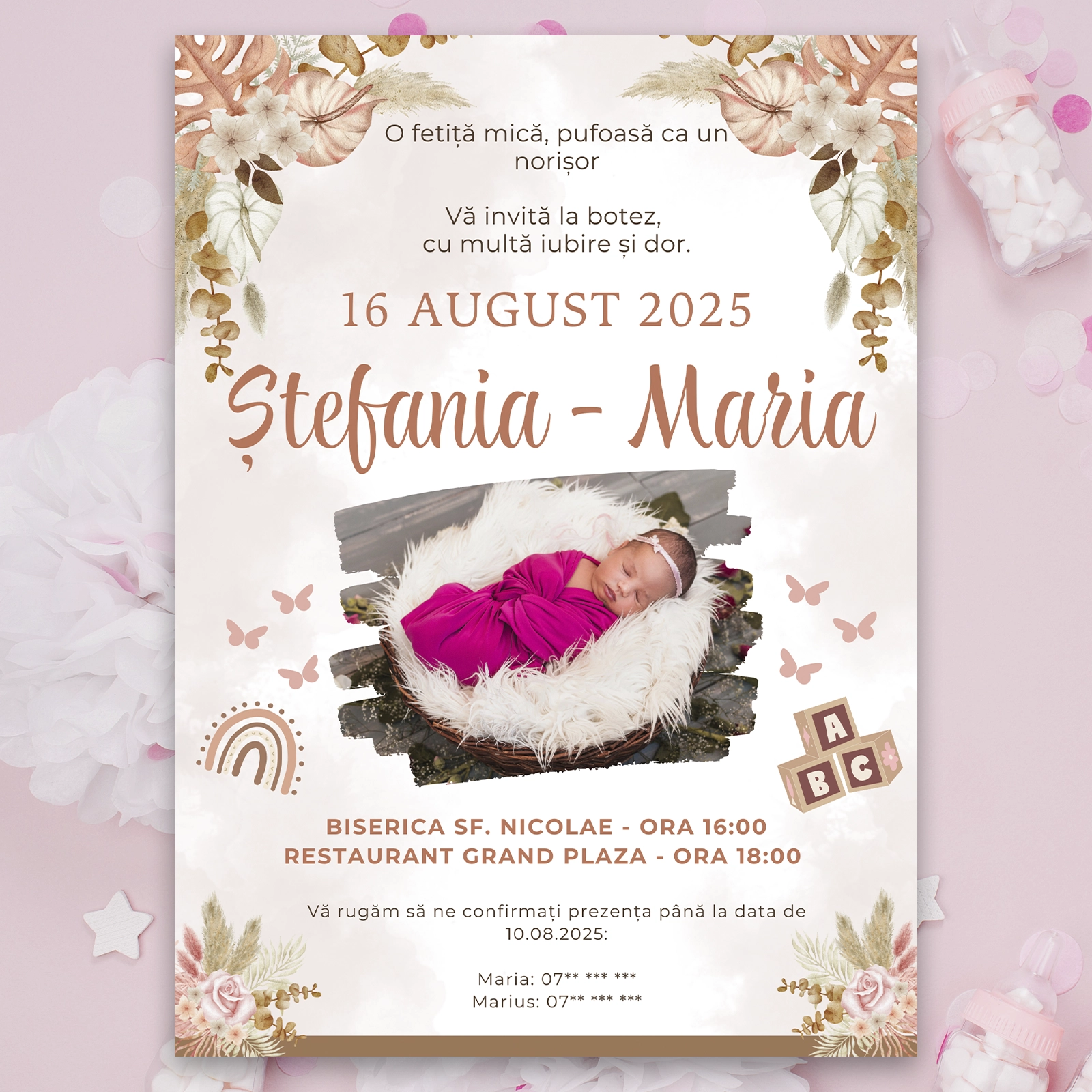 Invitație digitală botez, model floral de toamnă [2]