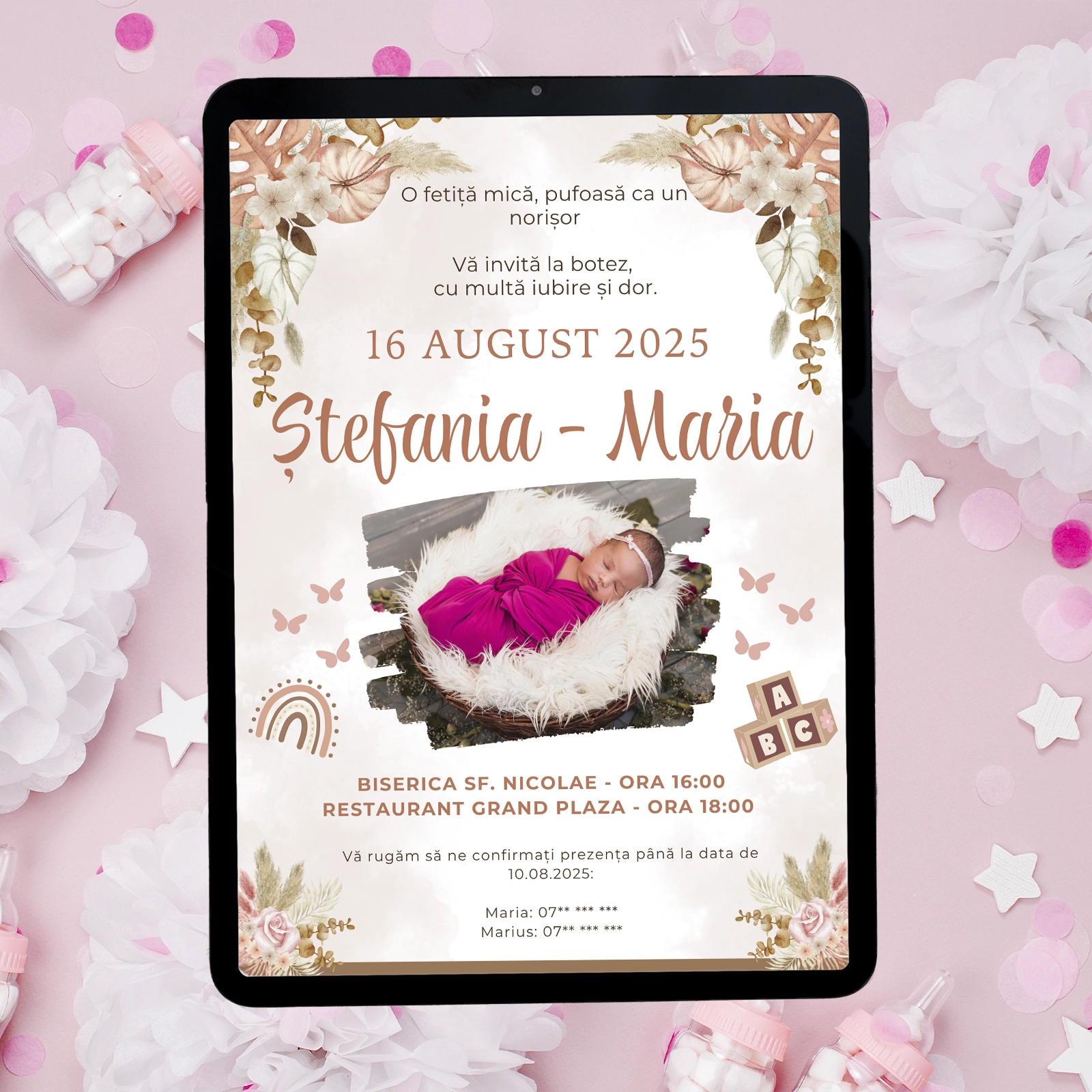 Invitație digitală botez, model floral de toamnă [1]