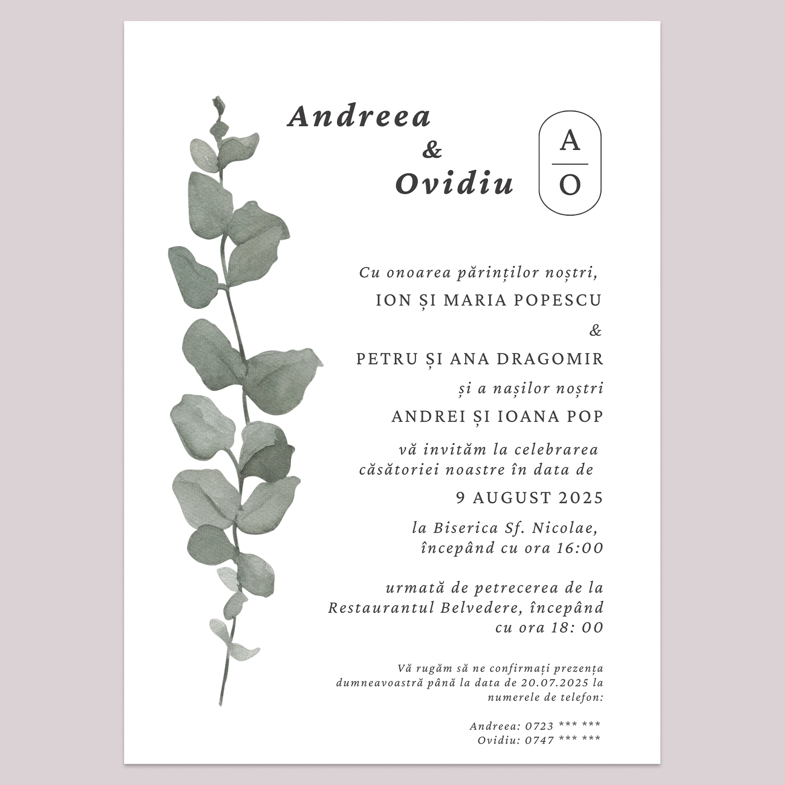 Invitație digitală de nuntă, modernă, model floral [2]