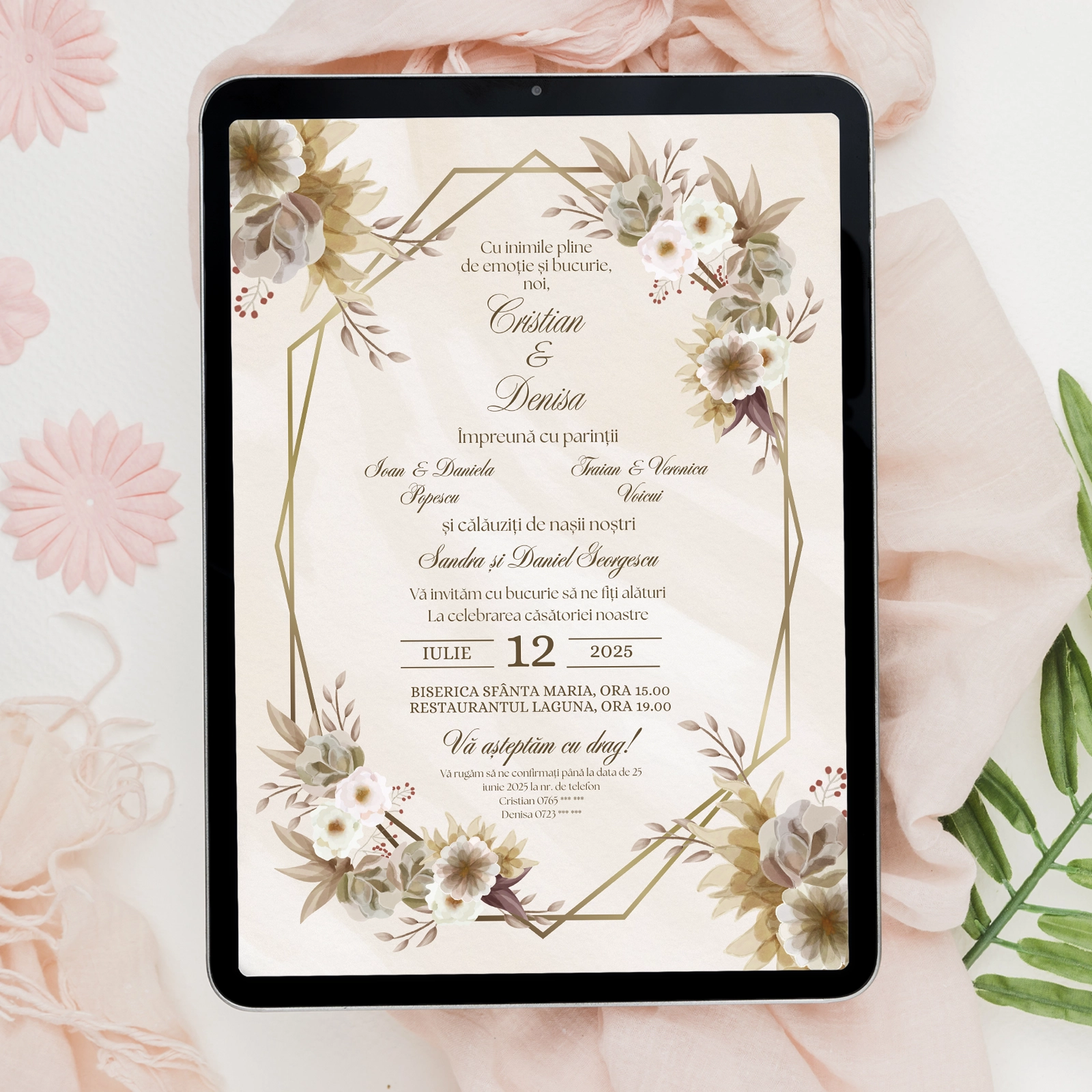 Invitație digitală de nuntă, design floral [1]