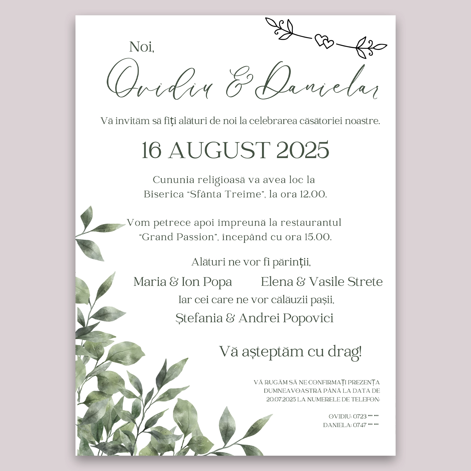 Invitație digitală de nuntă, design floral verde [2]