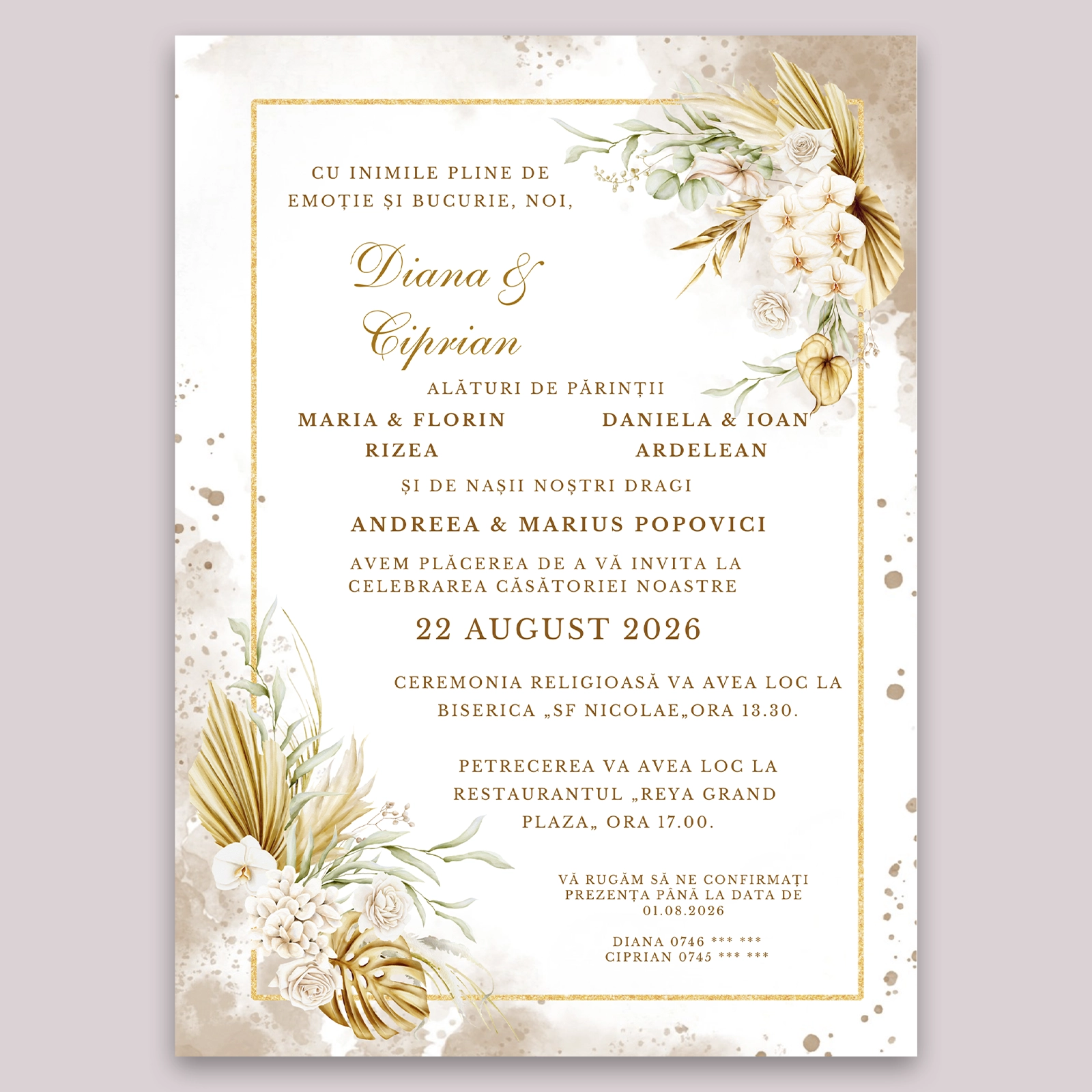 Invitație digitală nuntă, design floral, toamnă [2]