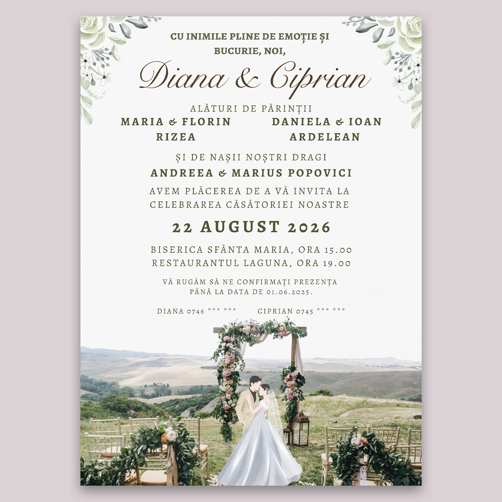 Invitație digitală nuntă, peisaj cu miri ✨ Bright Invitation [2]