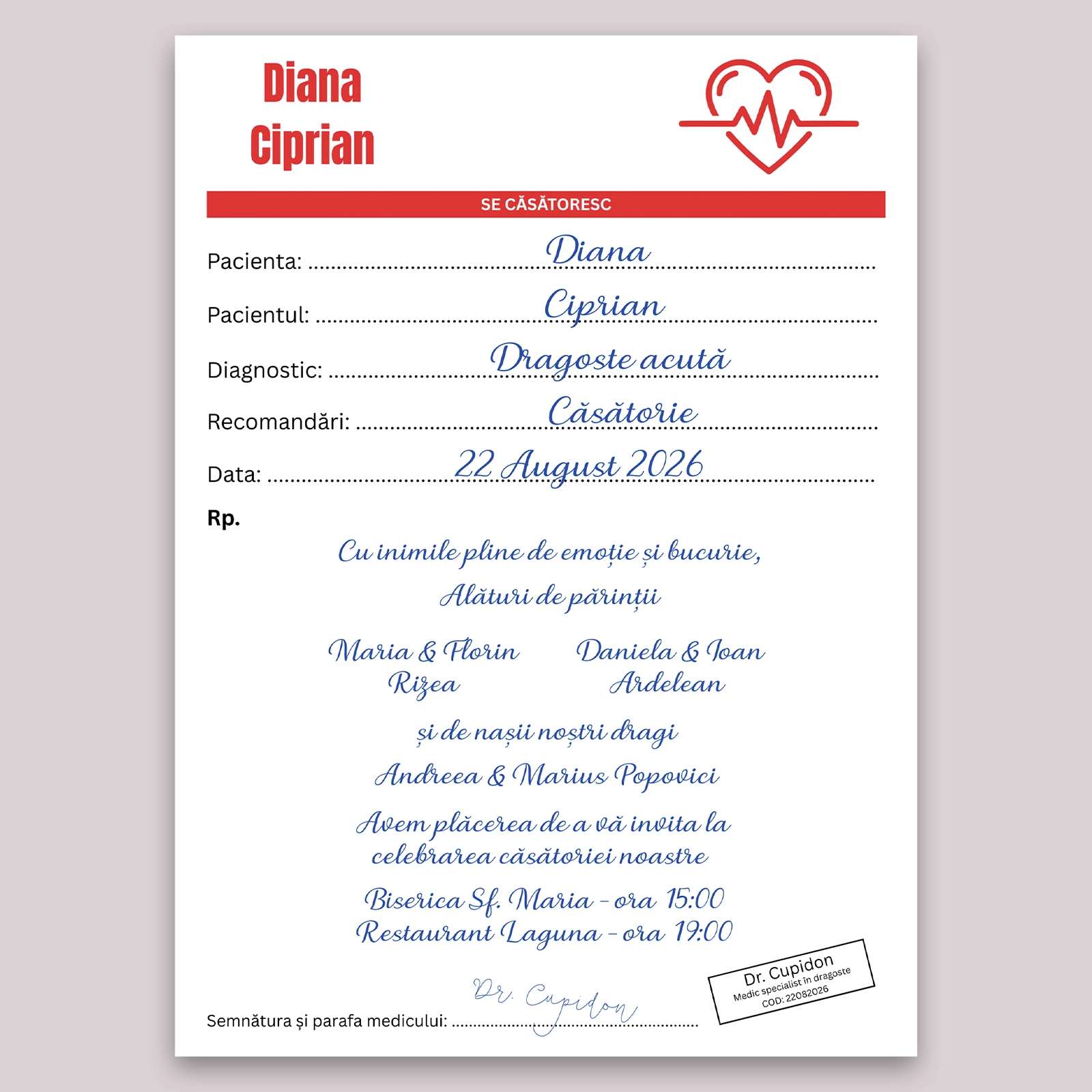 Invitație digitală nuntă tip prescripție medicală [2]