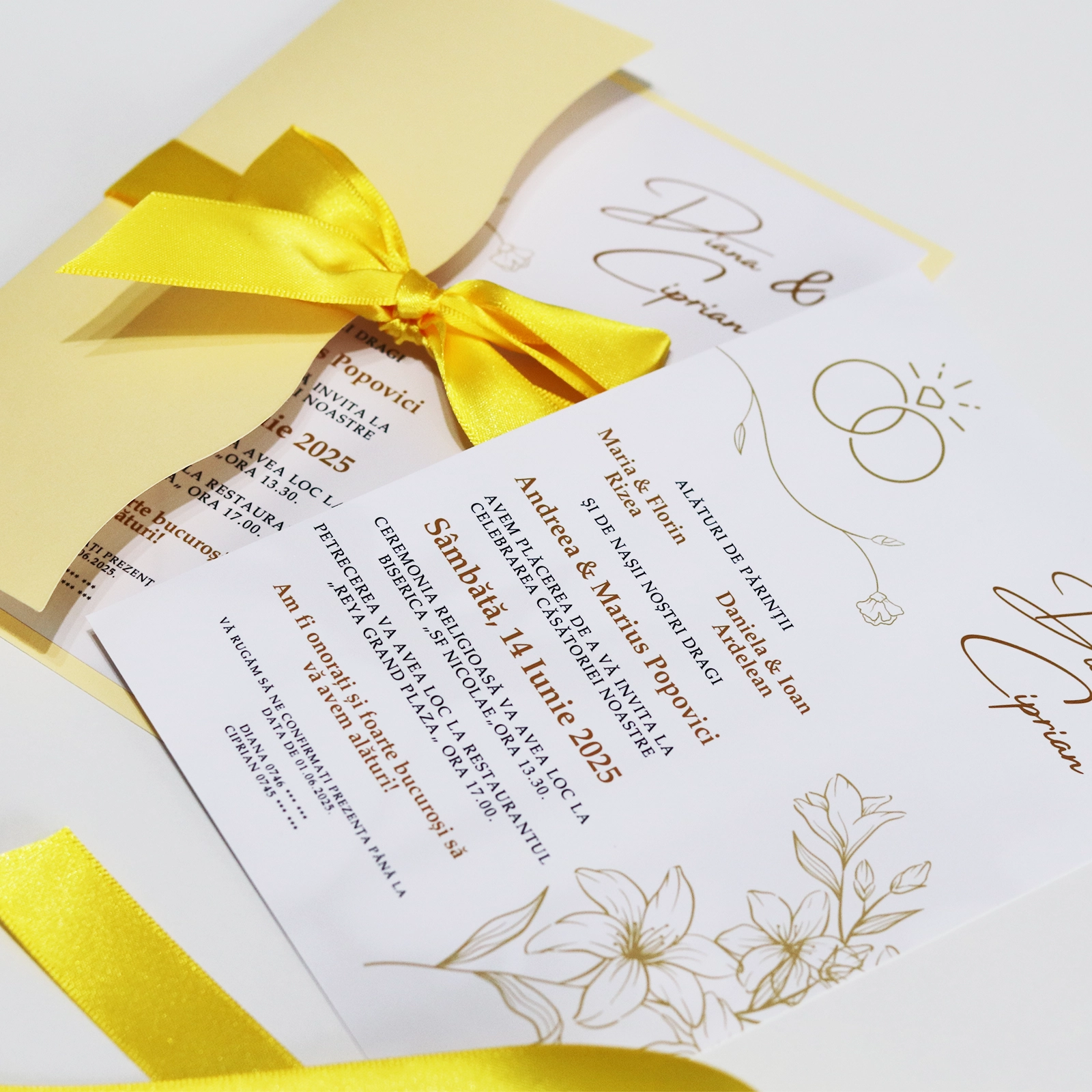 Invitație nuntă cu inele, plic și panglică ✨ Bright Invitation [5]