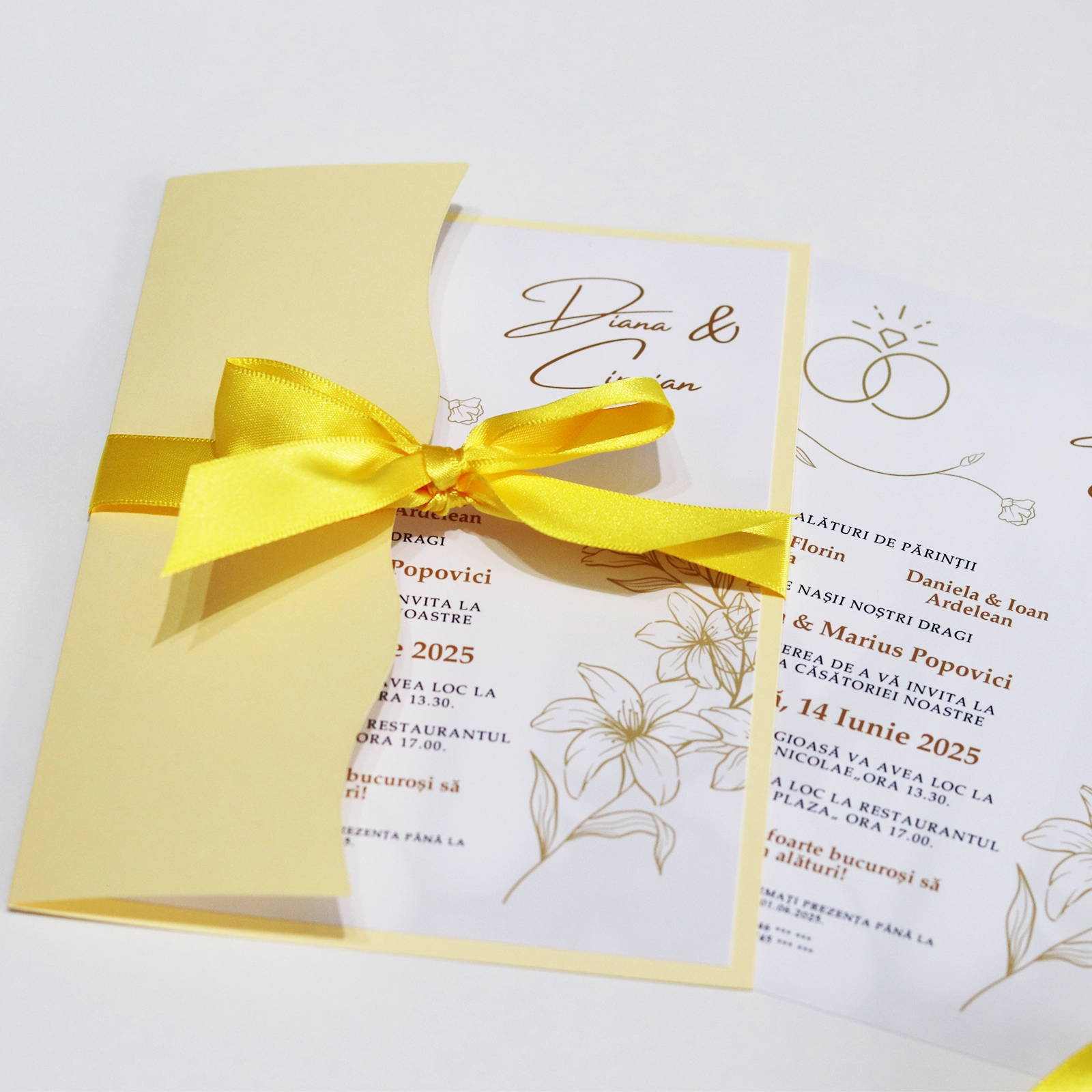 Invitație nuntă cu inele, plic și panglică ✨ Bright Invitation [2]