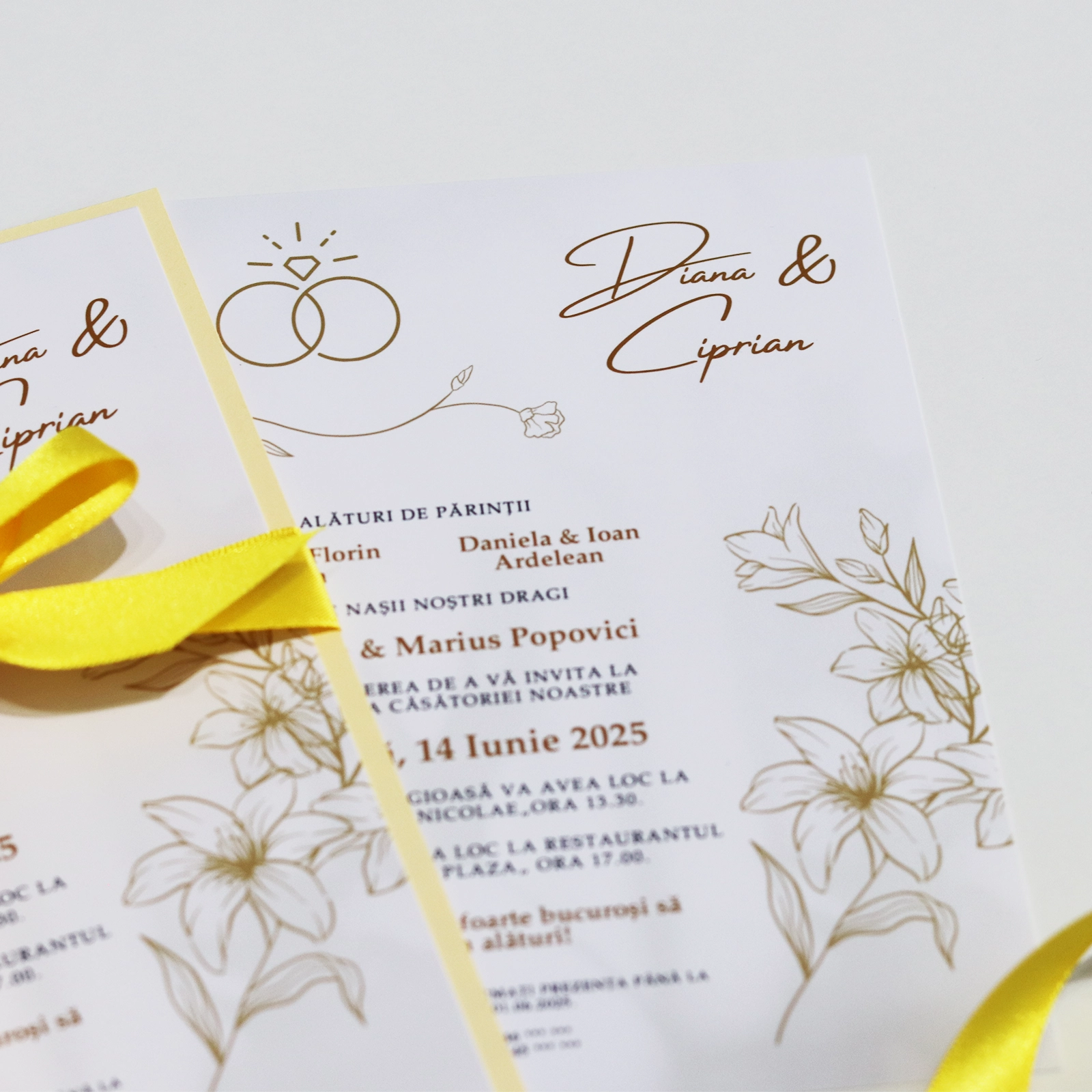 Invitație nuntă cu inele, plic și panglică ✨ Bright Invitation [3]
