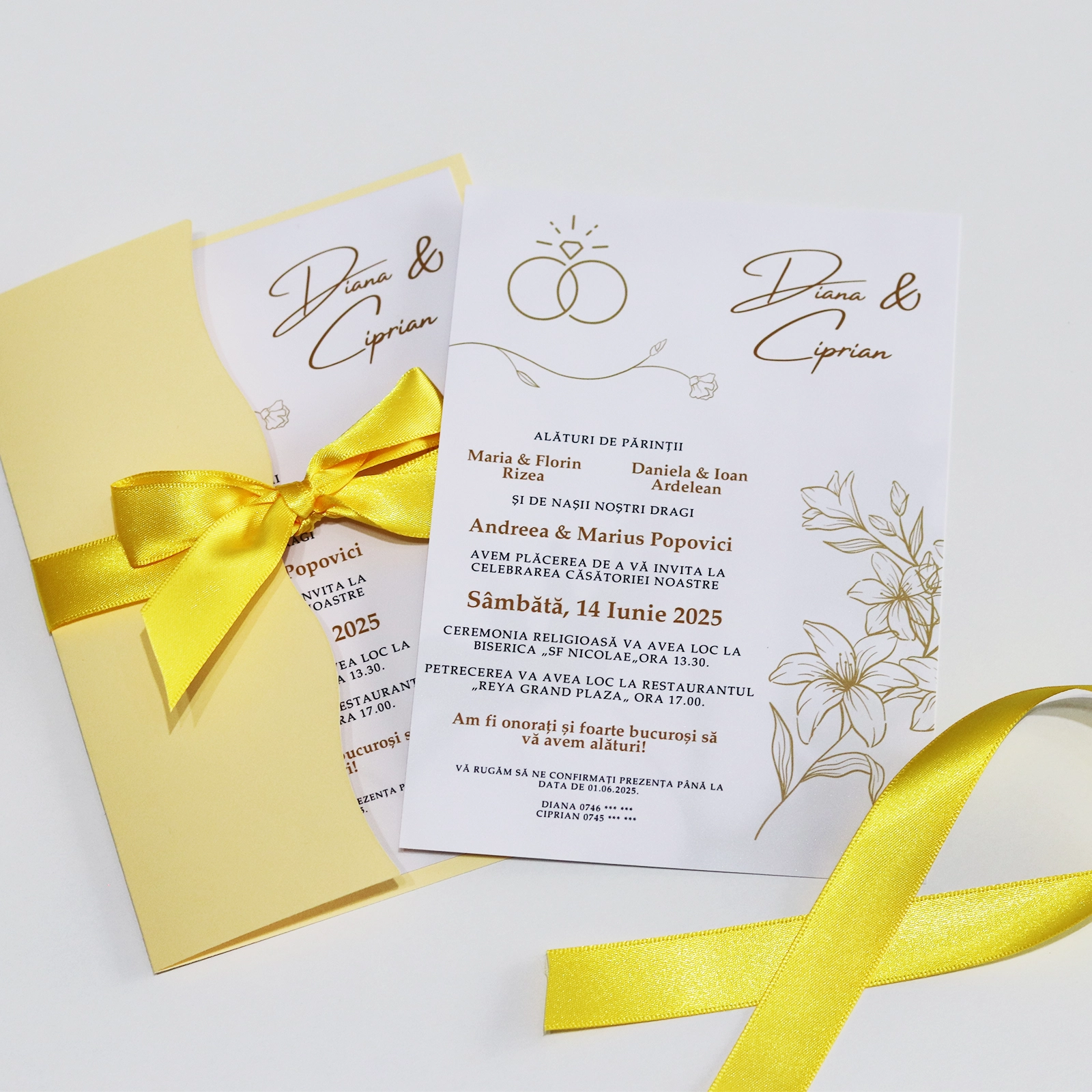 Invitație nuntă cu inele, plic și panglică ✨ Bright Invitation [4]