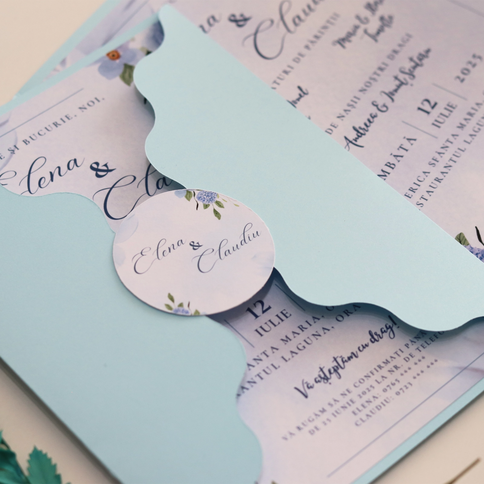 Invitație nuntă, model albastru, cu toc [2]