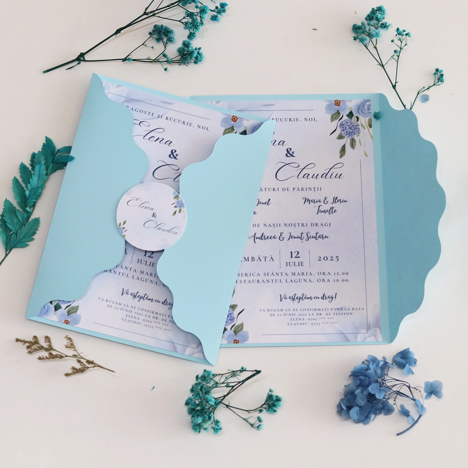 Invitație nuntă, model albastru, cu toc [1]