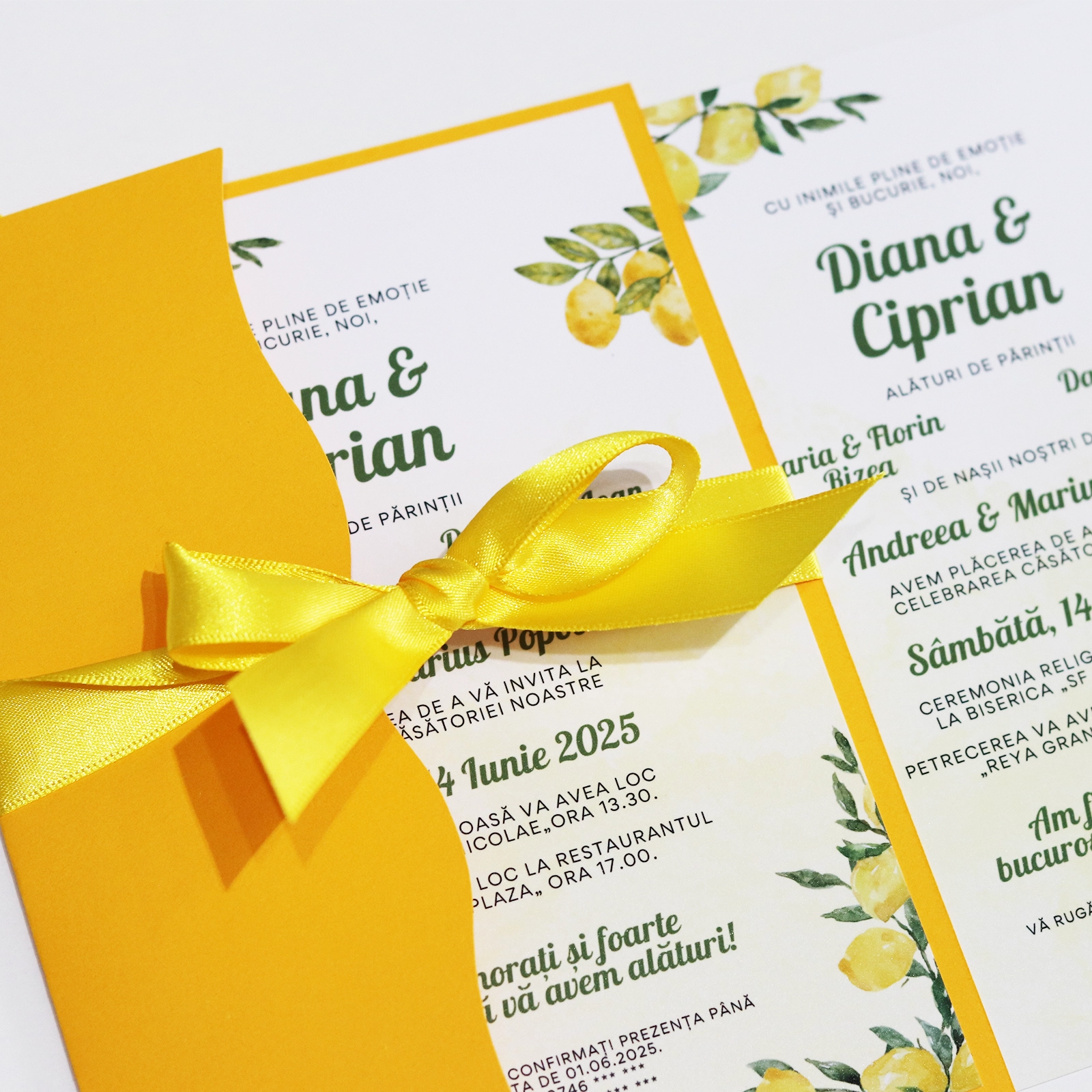 Invitație nuntă, model lămâi cu plic și panglică ✨ Bright Invitation [3]