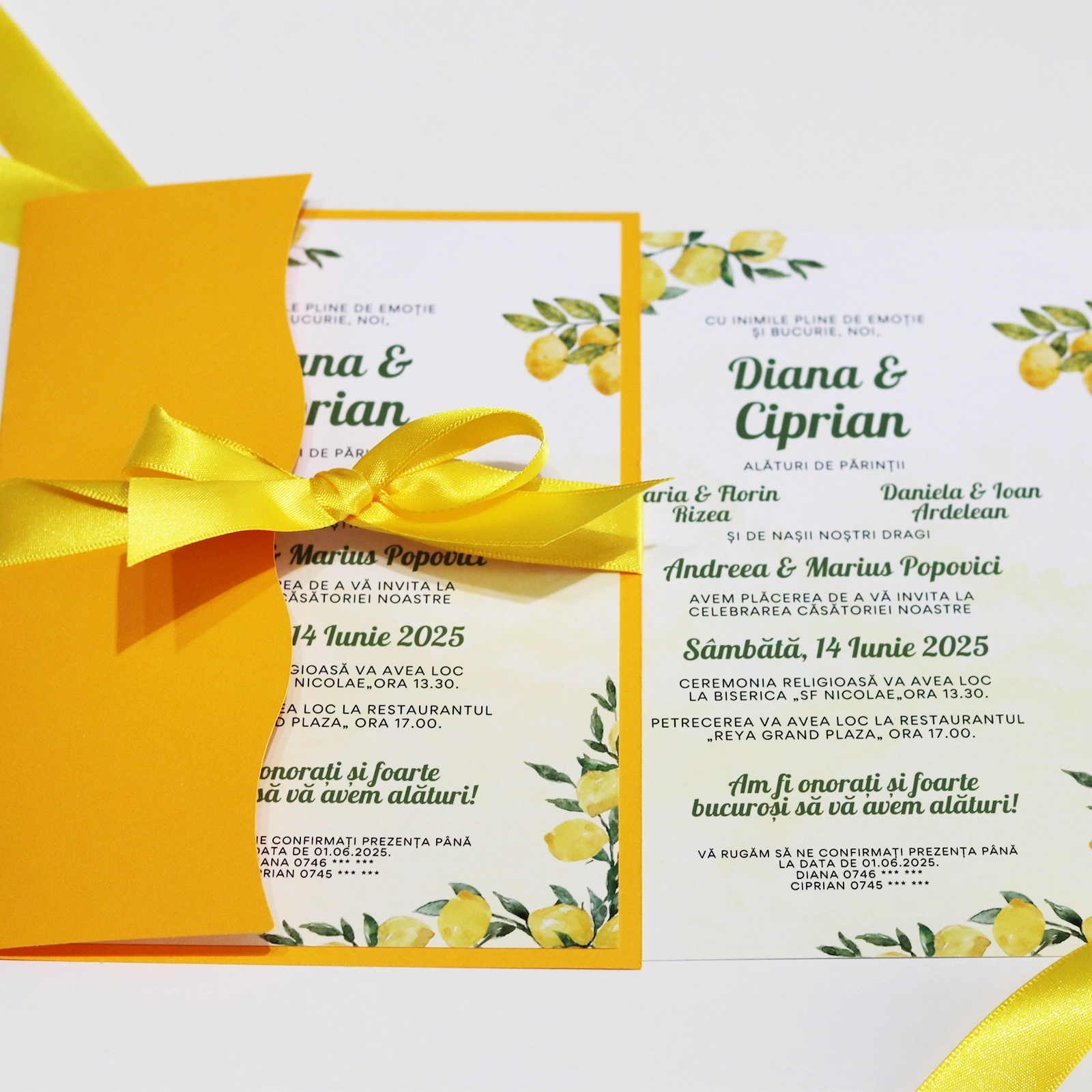 Invitație nuntă, model lămâi cu plic și panglică ✨ Bright Invitation [2]