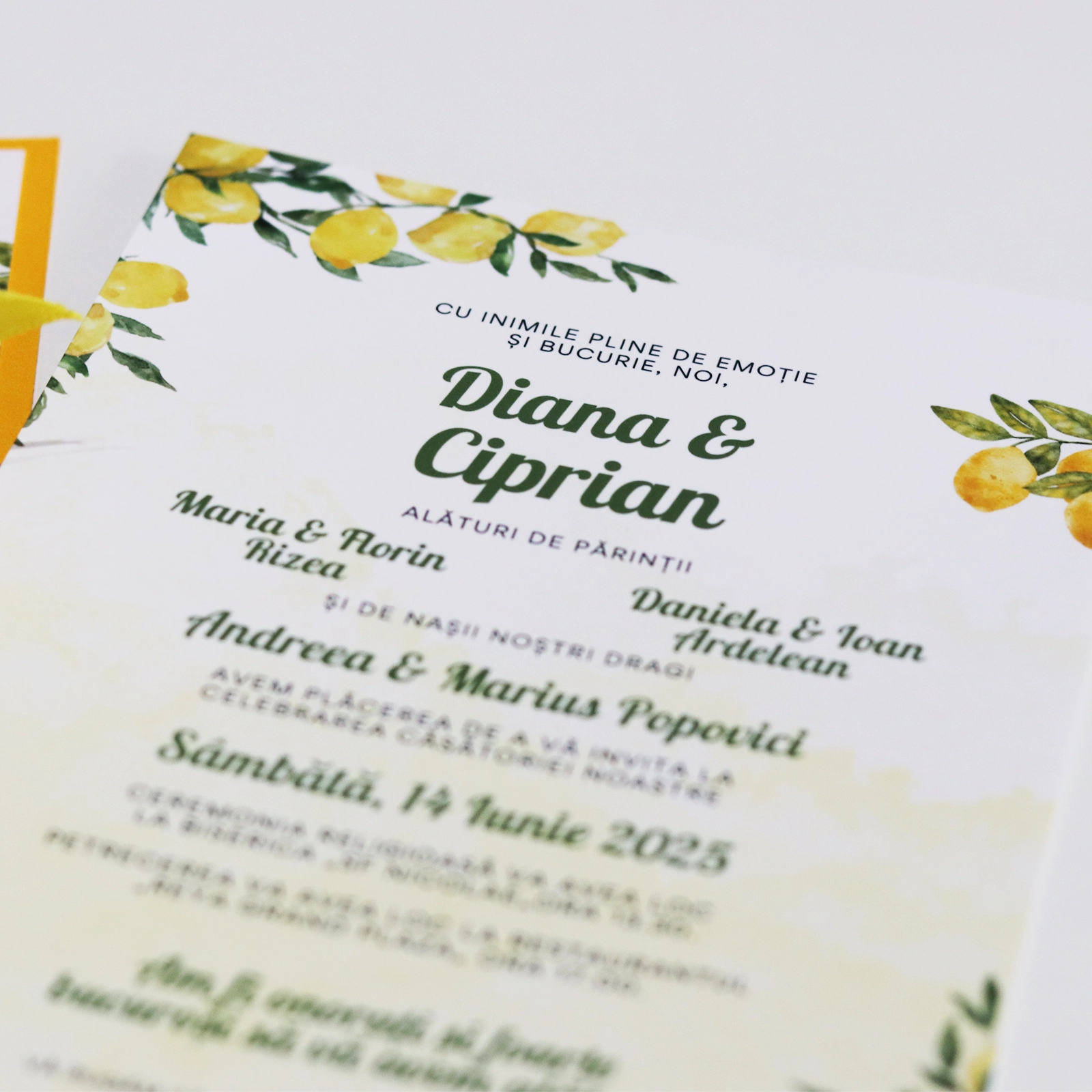 Invitație nuntă, model lămâi cu plic și panglică ✨ Bright Invitation [4]