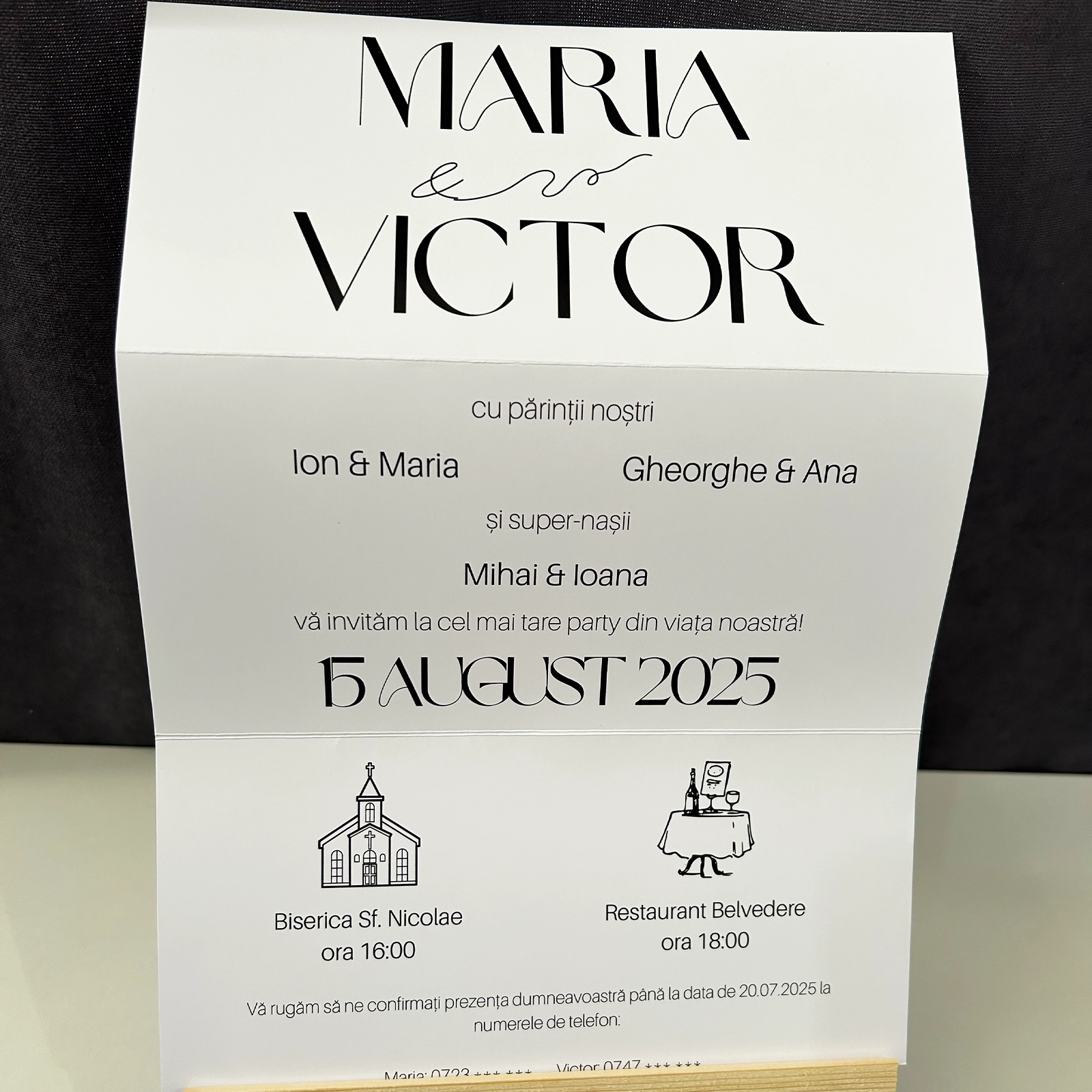 Invitație nuntă pliabilă cu nume miri [3]