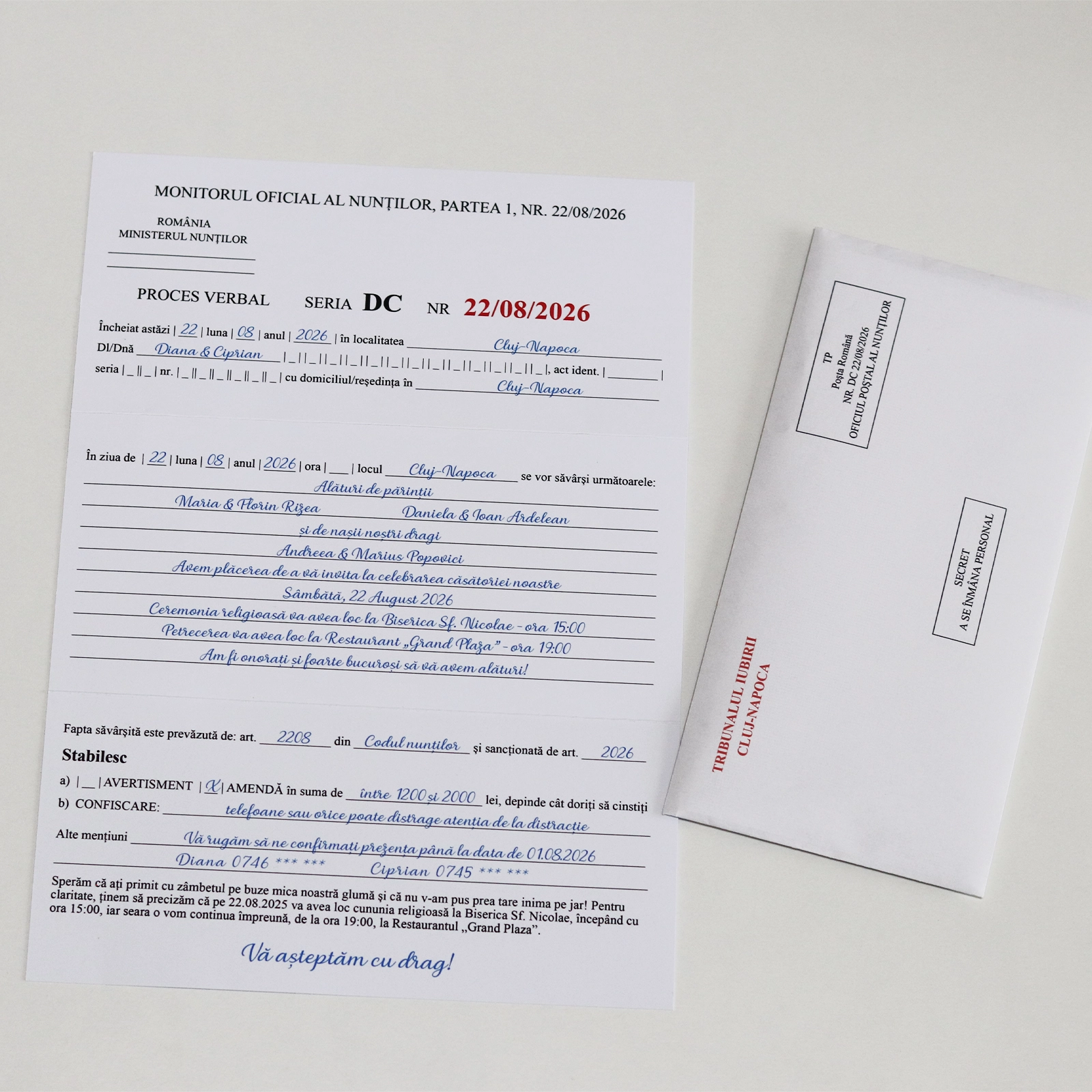 Invitație nuntă tip proces verbal/amendă/citație [2]