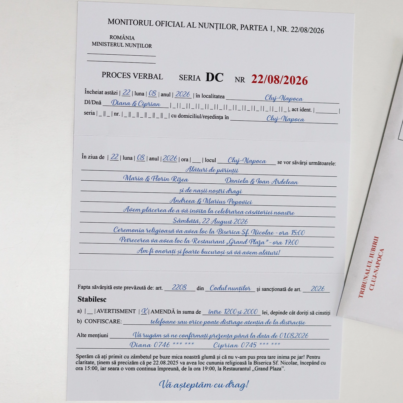 Invitație nuntă tip proces verbal/amendă/citație [7]