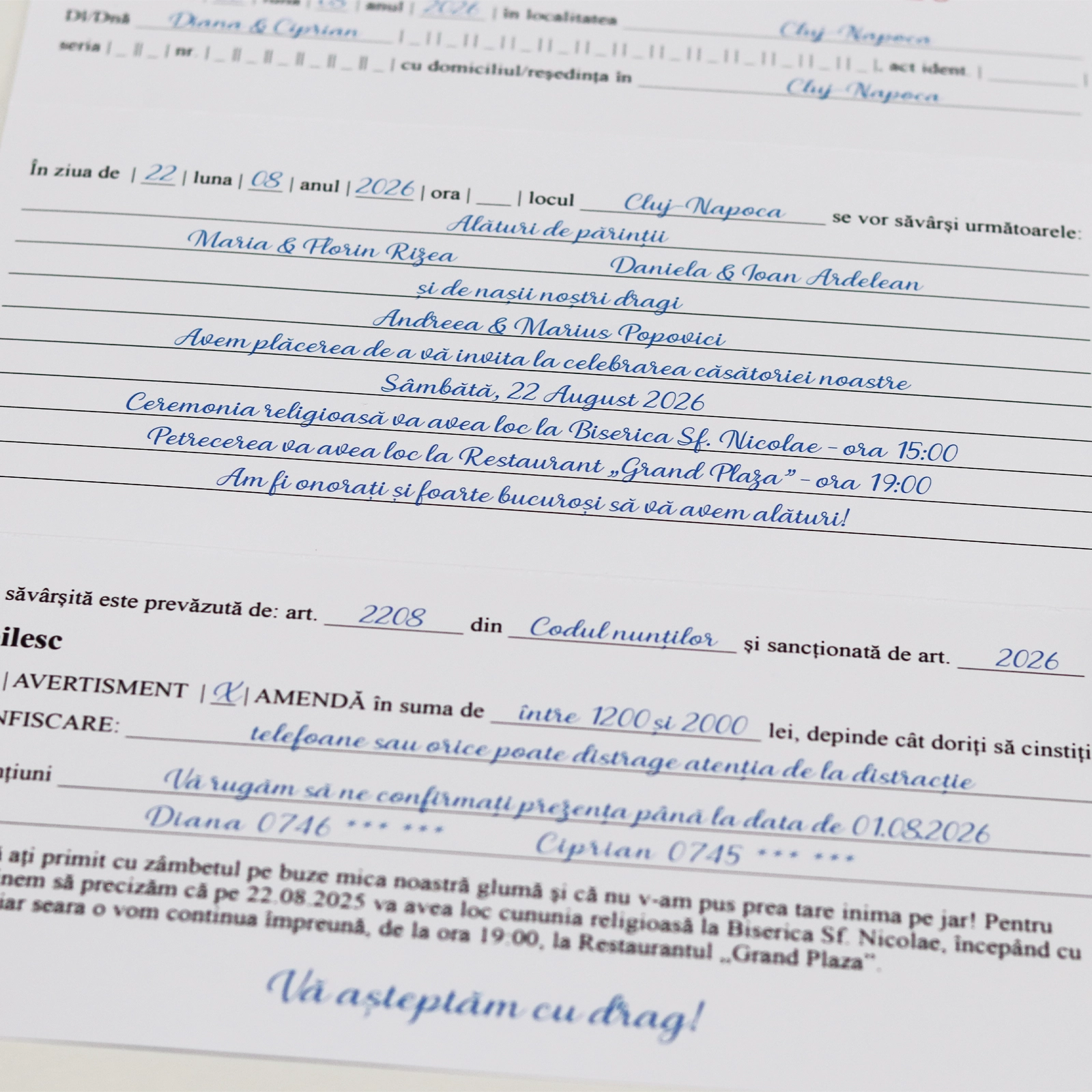 Invitație nuntă tip proces verbal/amendă/citație [6]