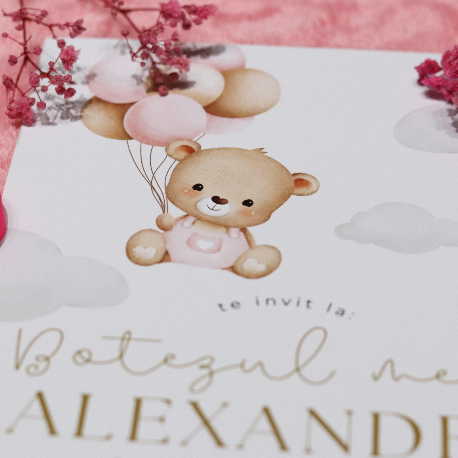 Invitație papirus botez cu ursuleț și baloane [3]