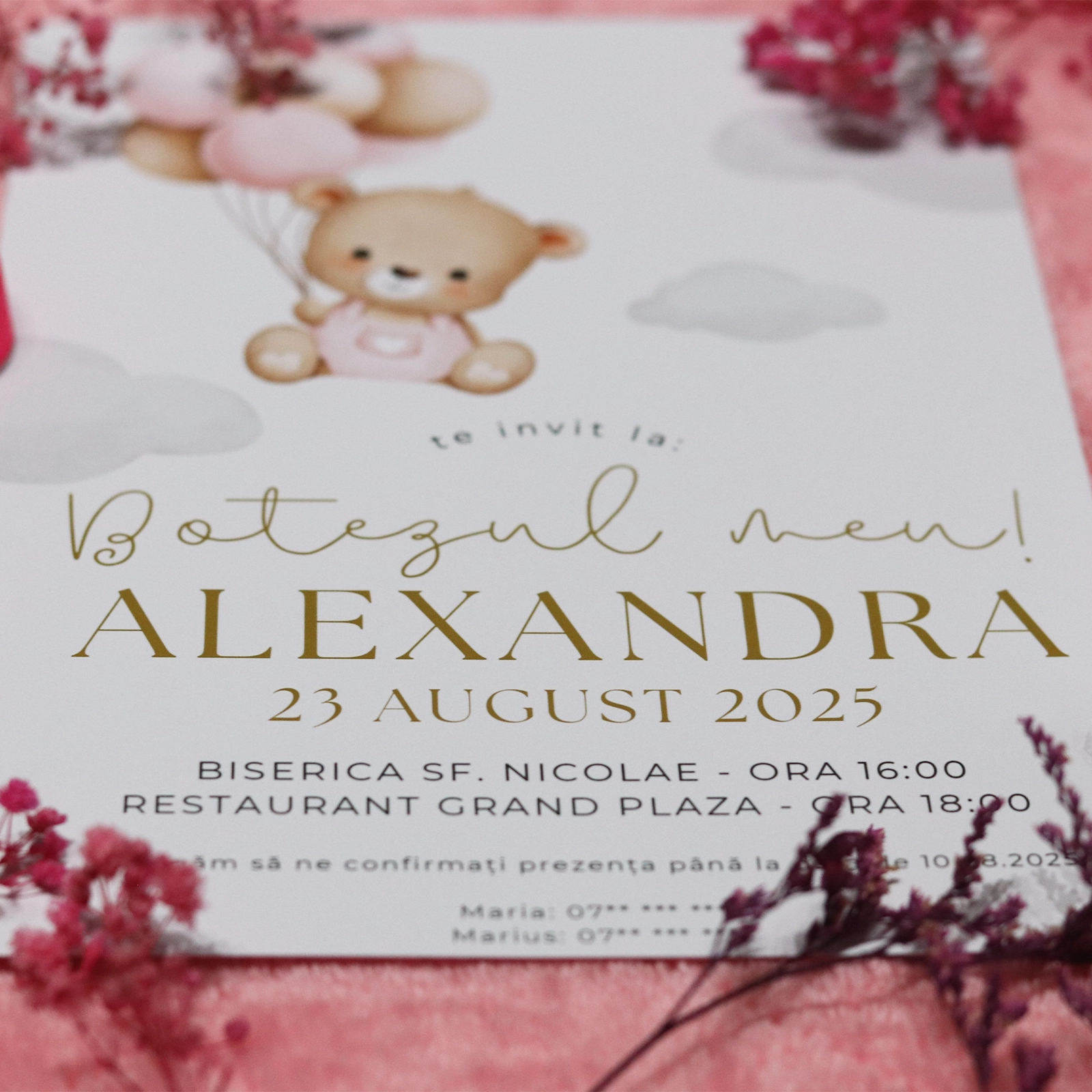 Invitație papirus botez cu ursuleț și baloane [4]