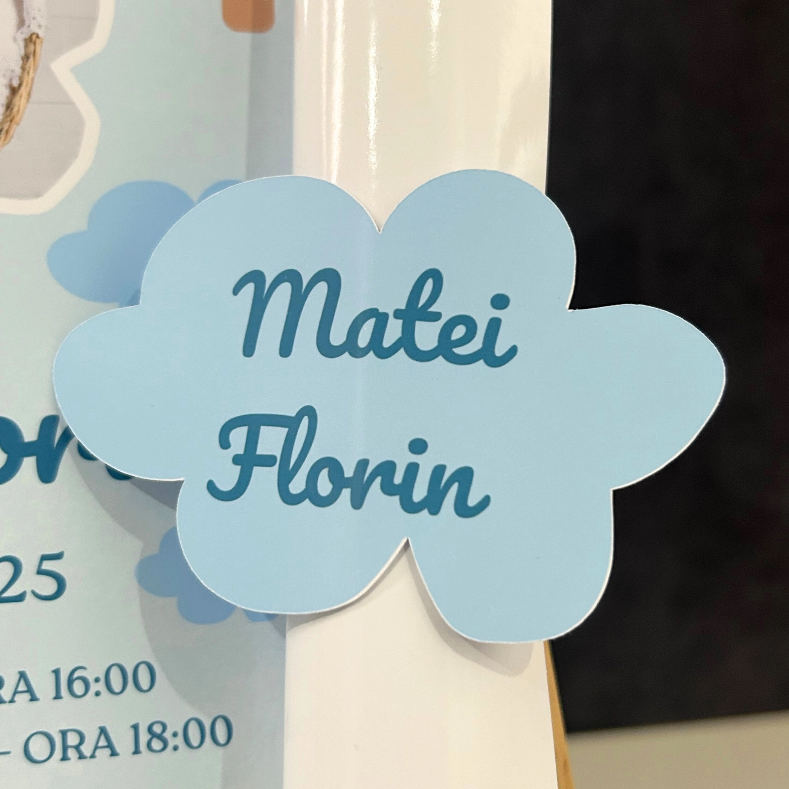 Invitație papirus botez, model albastru cu poză [4]
