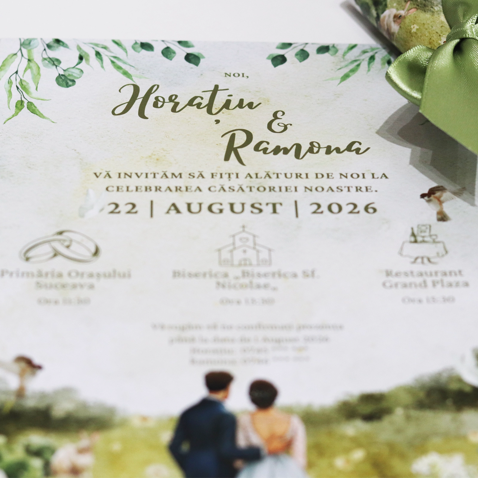 Invitație papirus nuntă cu miri [5]