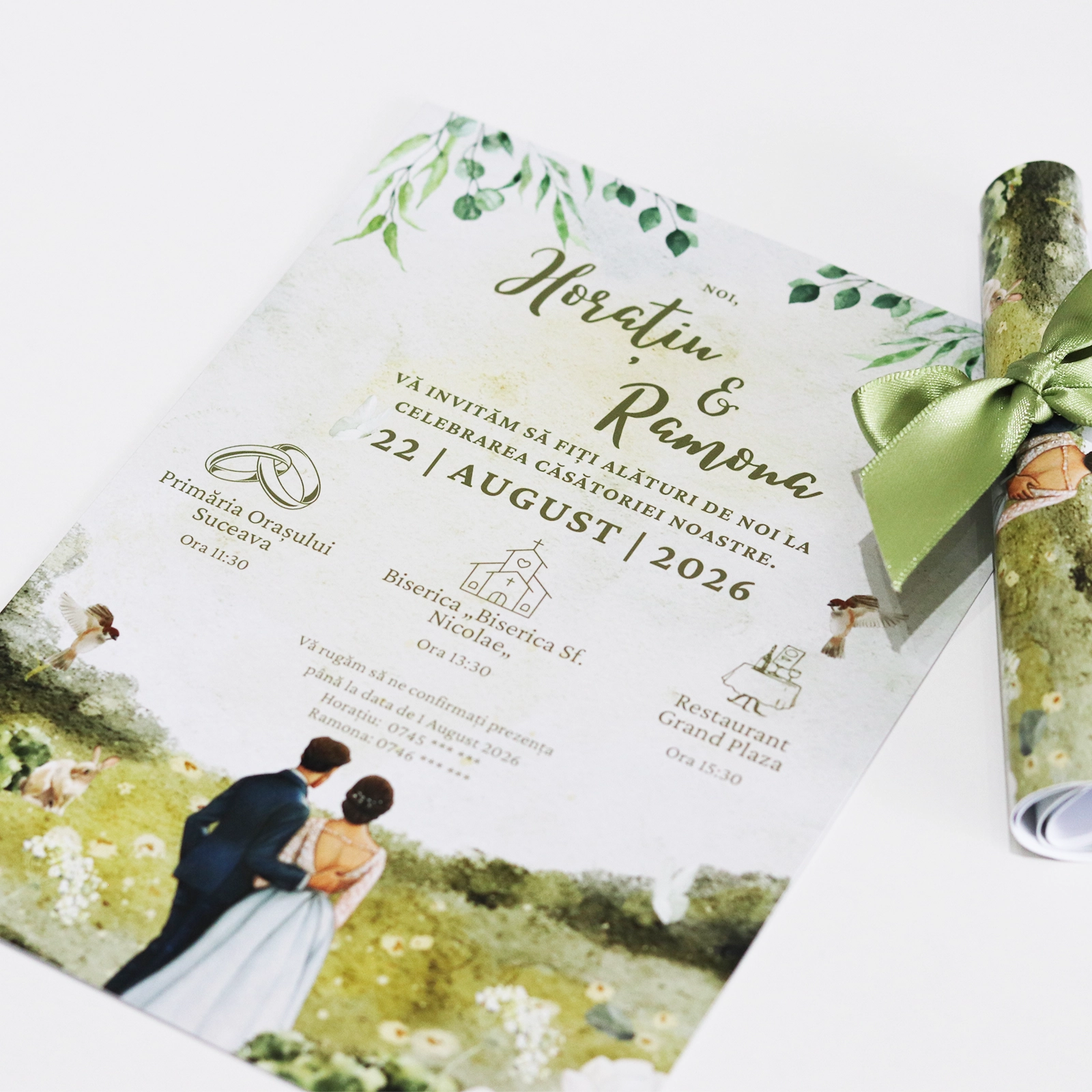 Invitație papirus nuntă cu miri [4]