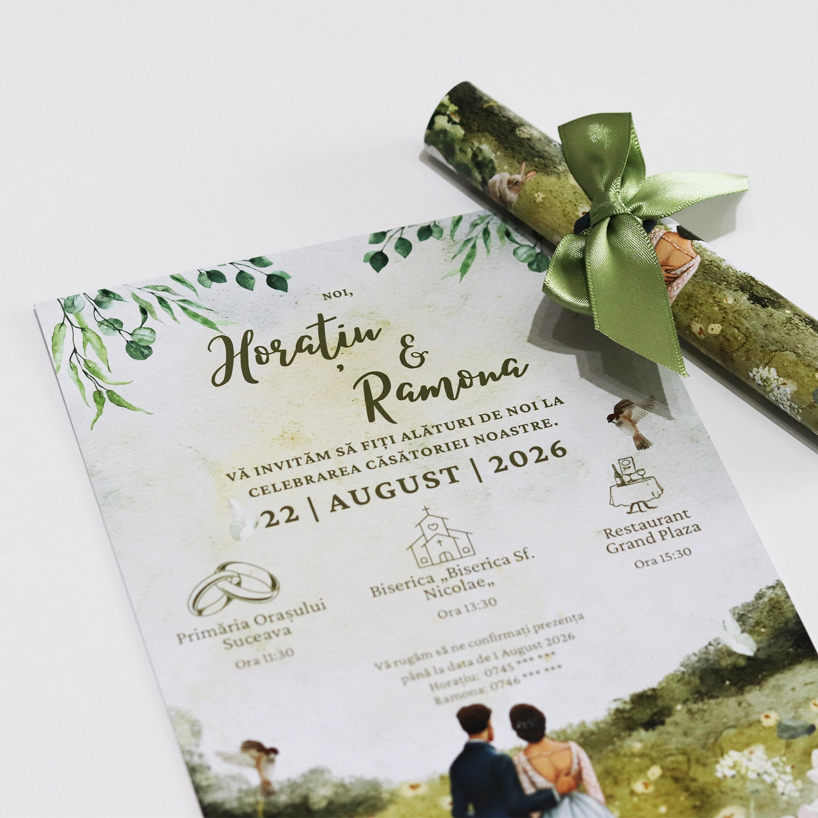 Invitație papirus nuntă cu miri [2]