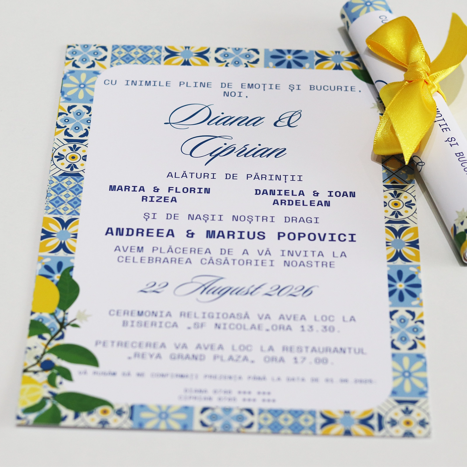 Invitație papirus nuntă „Mediterranean Blue” [4]