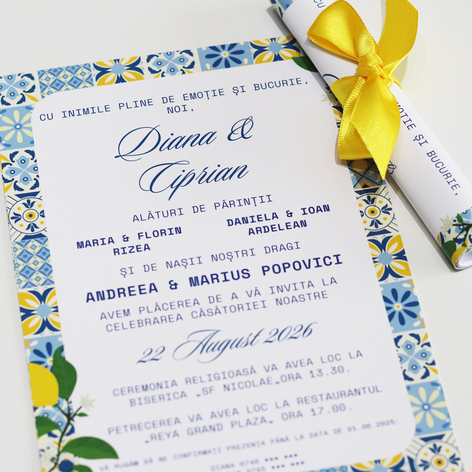 Invitație papirus nuntă „Mediterranean Blue” [2]