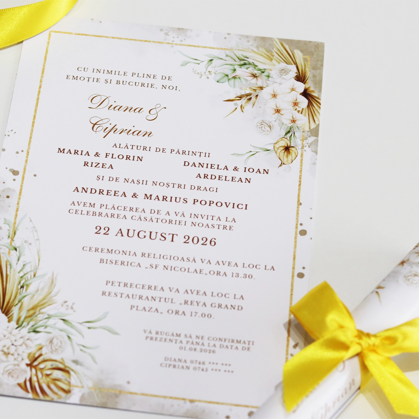 Invitație papirus nuntă, model floral [4]